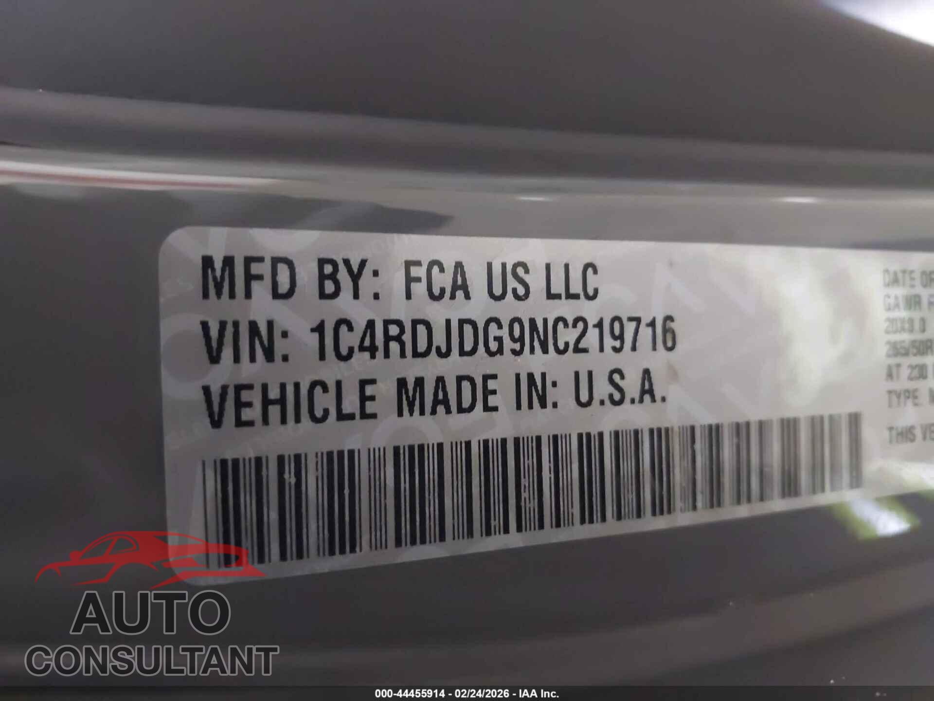 DODGE DURANGO 2022 - 1C4RDJDG9NC219716