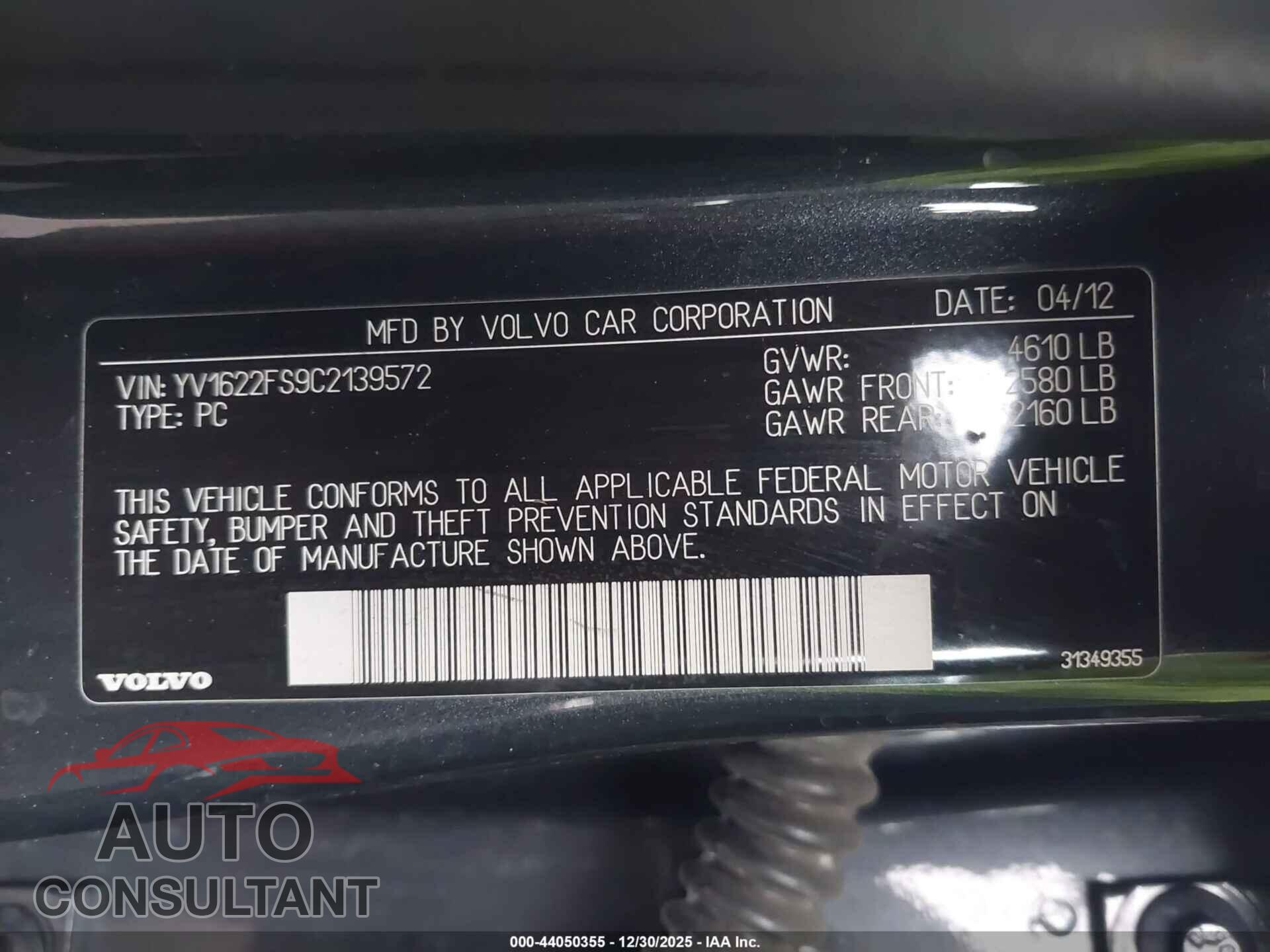 VOLVO S60 2012 - YV1622FS9C2139572