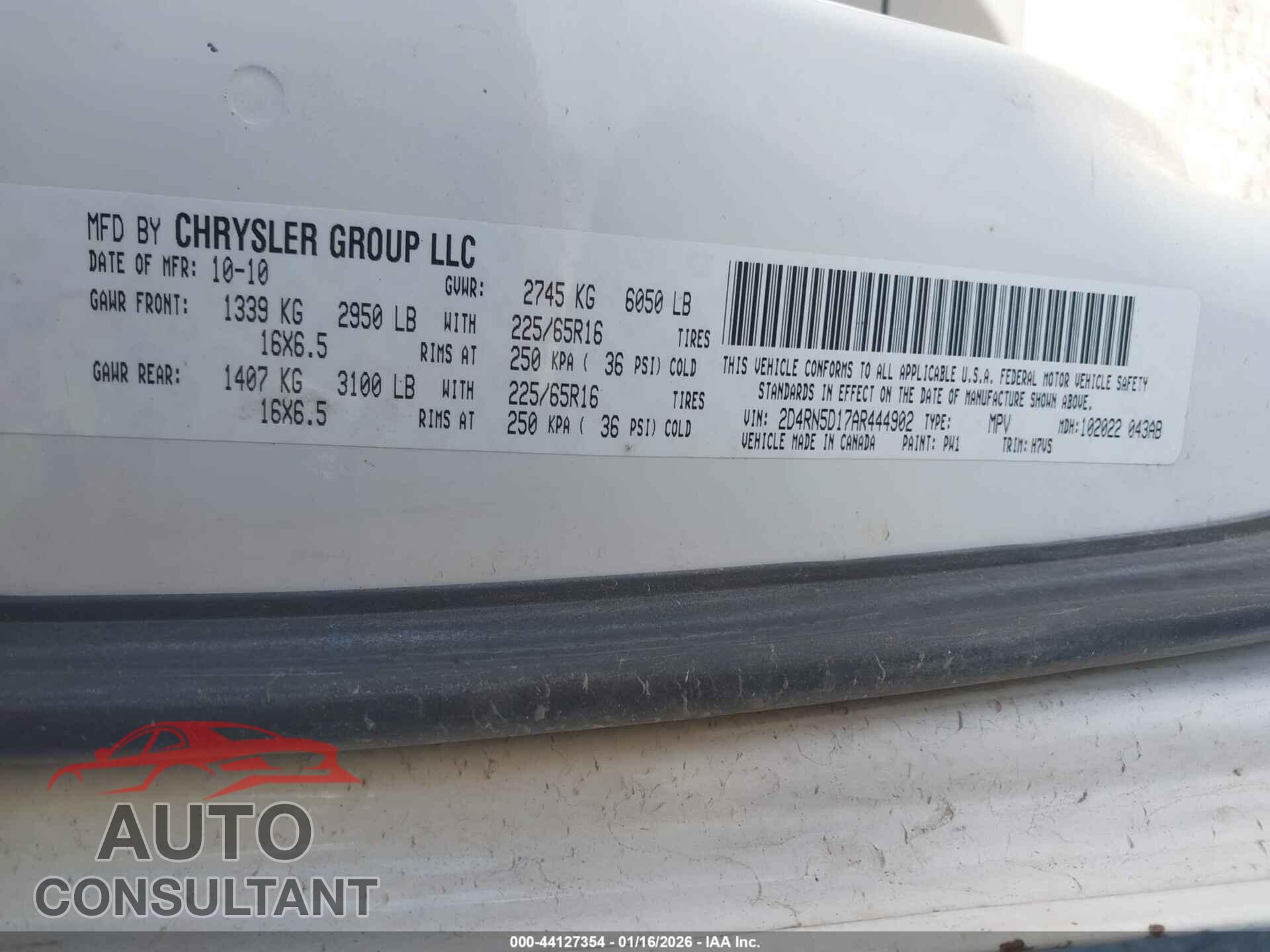 DODGE GRAND CARAVAN 2010 - 2D4RN5D17AR444902