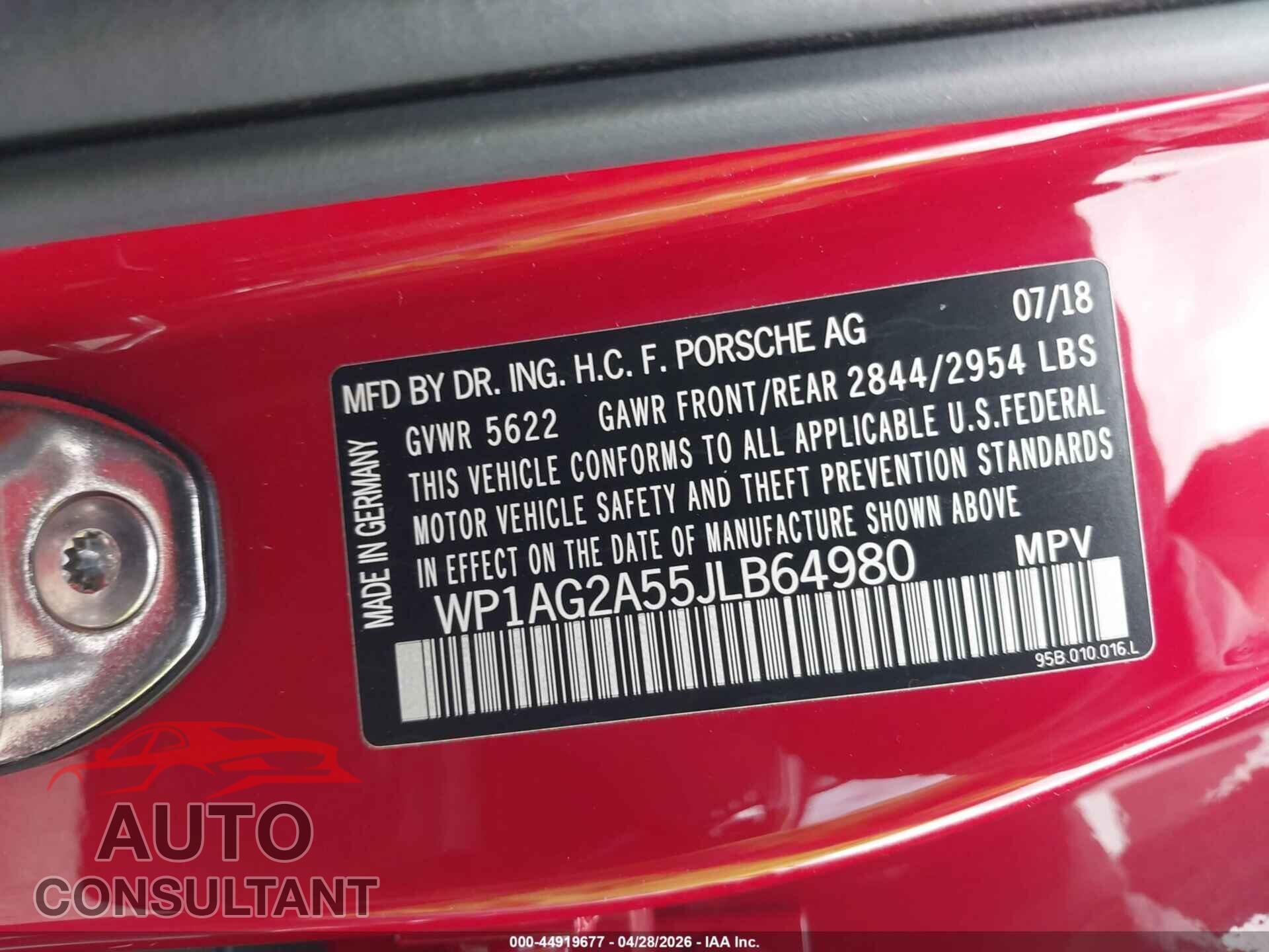 PORSCHE MACAN 2018 - WP1AG2A55JLB64980