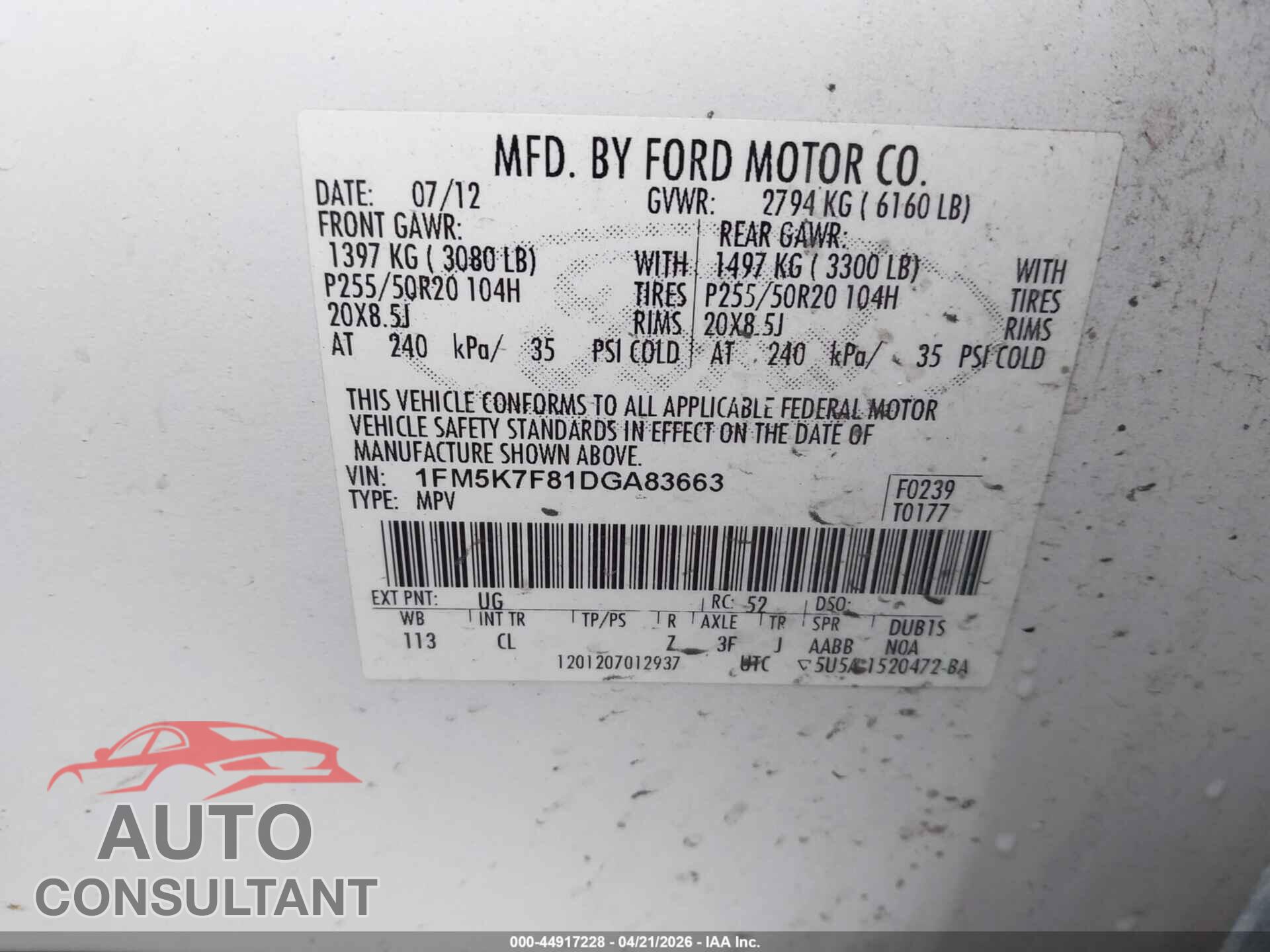 FORD EXPLORER 2013 - 1FM5K7F81DGA83663