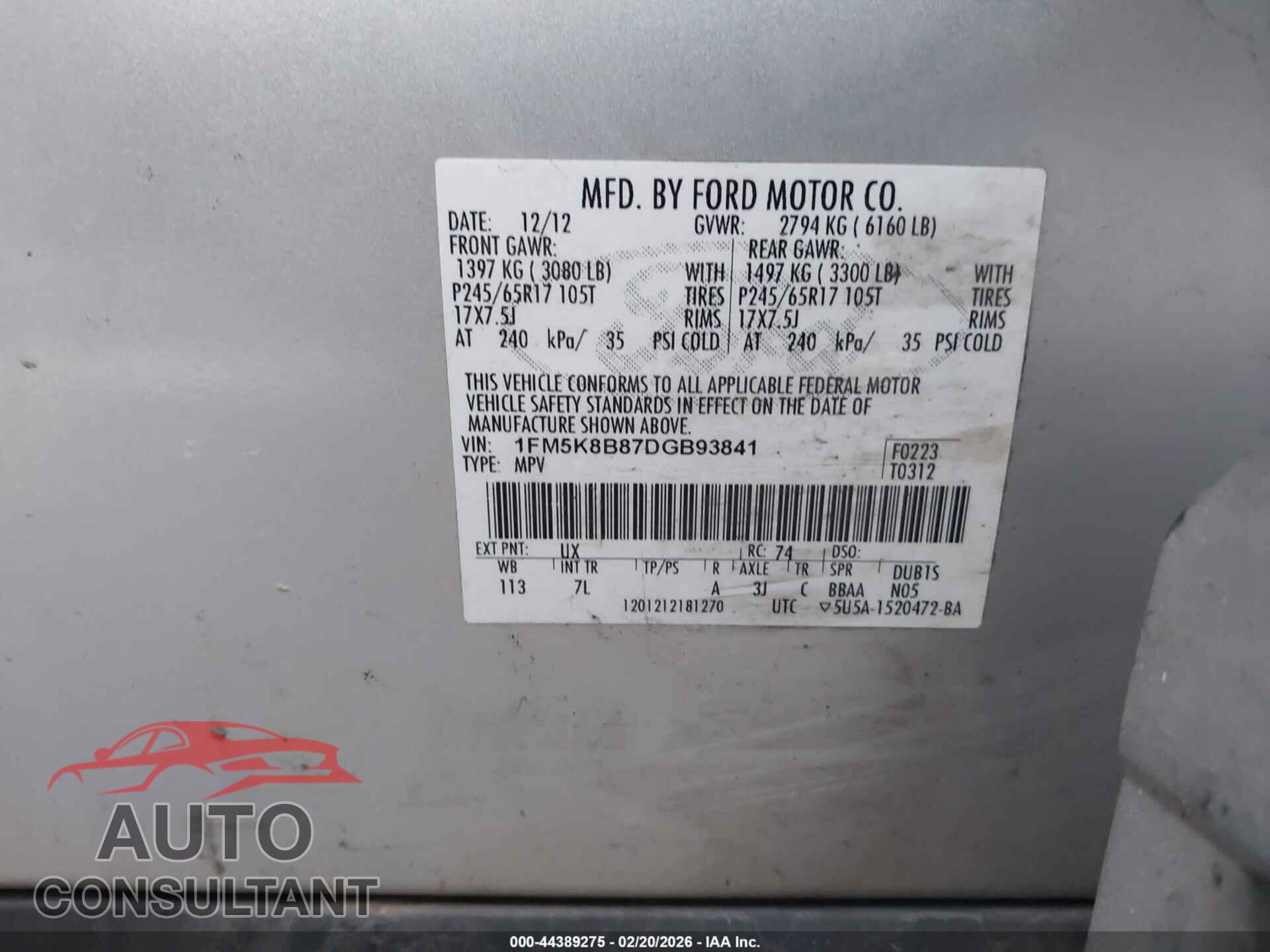 FORD EXPLORER 2013 - 1FM5K8B87DGB93841