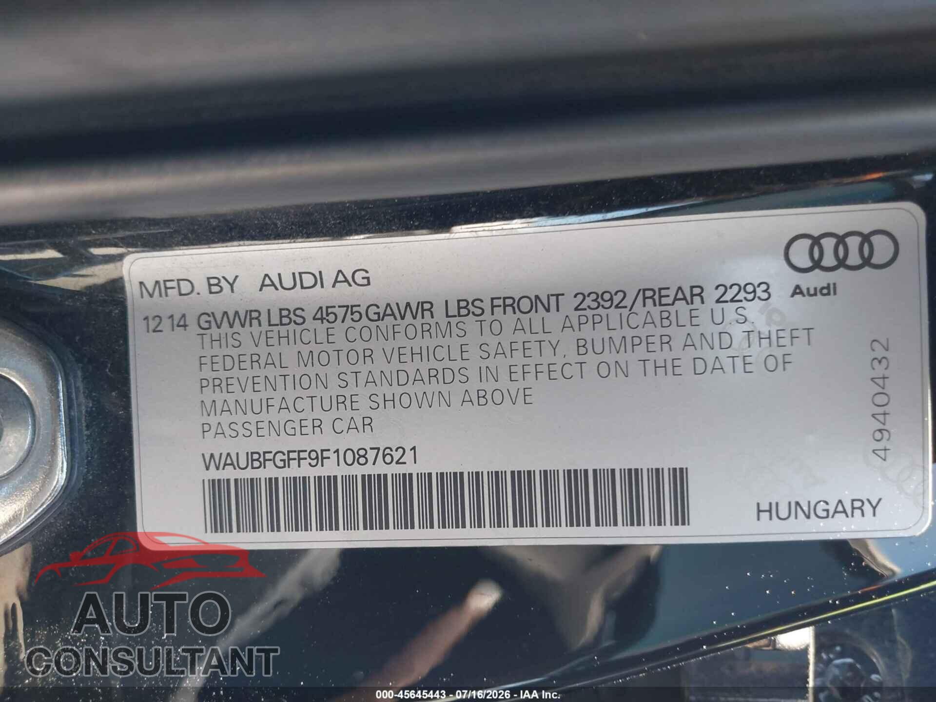 AUDI A3 2015 - WAUBFGFF9F1087621