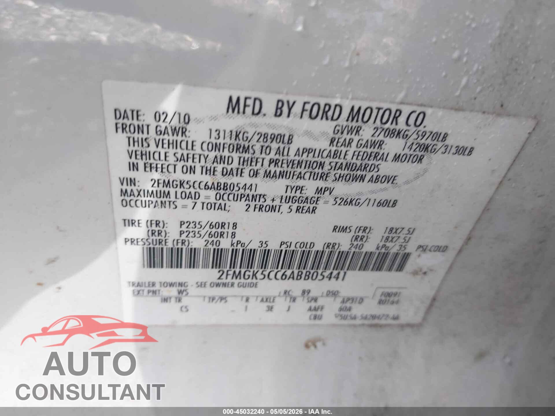 FORD FLEX 2010 - 2FMGK5CC6ABB05441