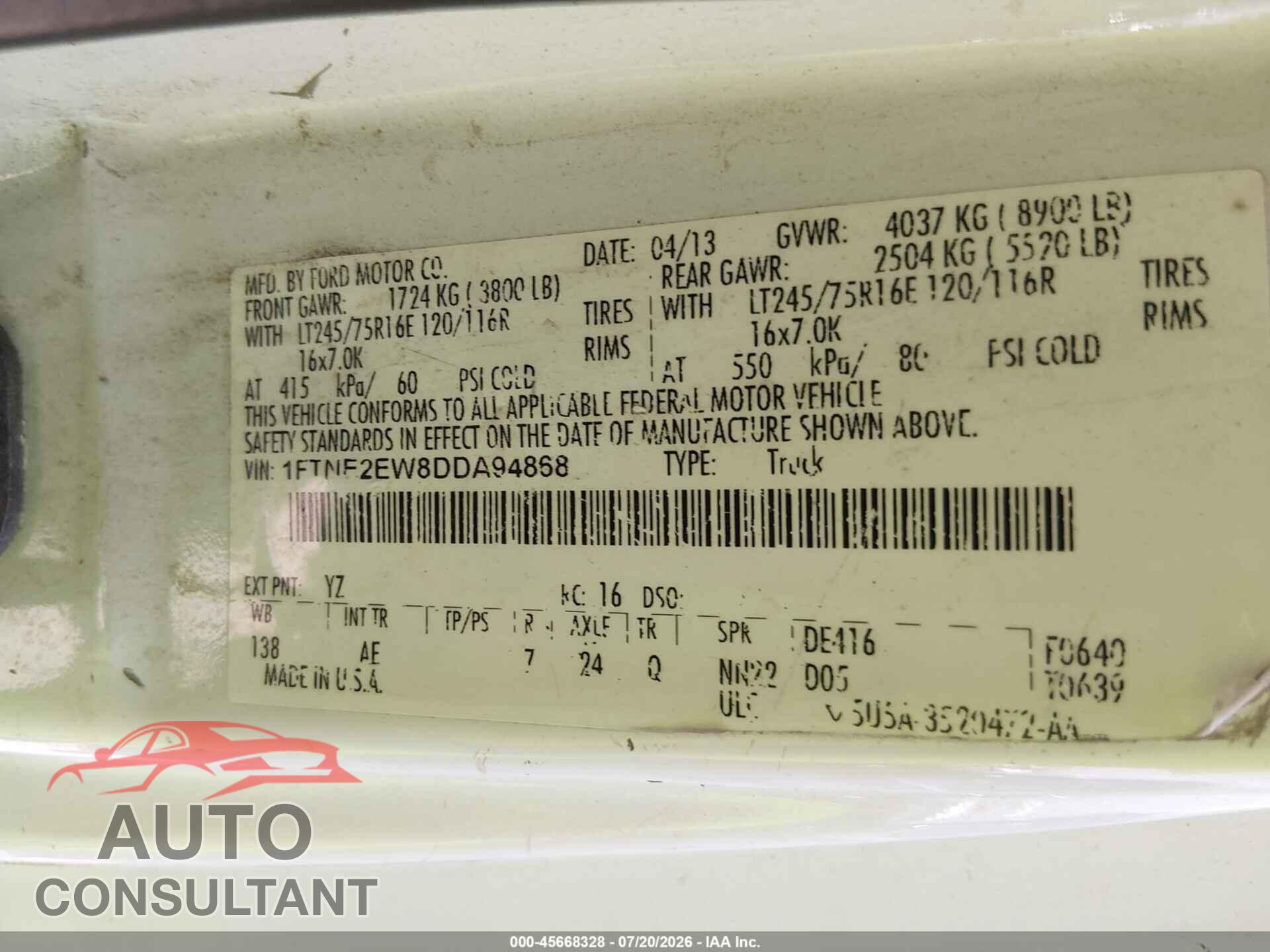 FORD E-250 2013 - 1FTNE2EW8DDA94868