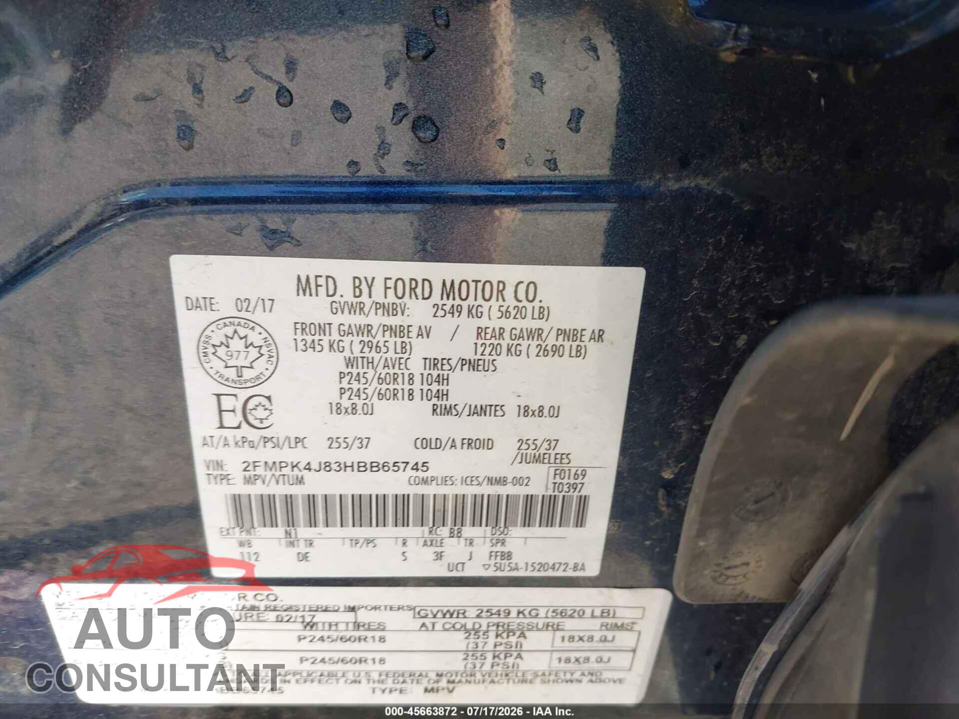 FORD EDGE 2017 - 2FMPK4J83HBB65745
