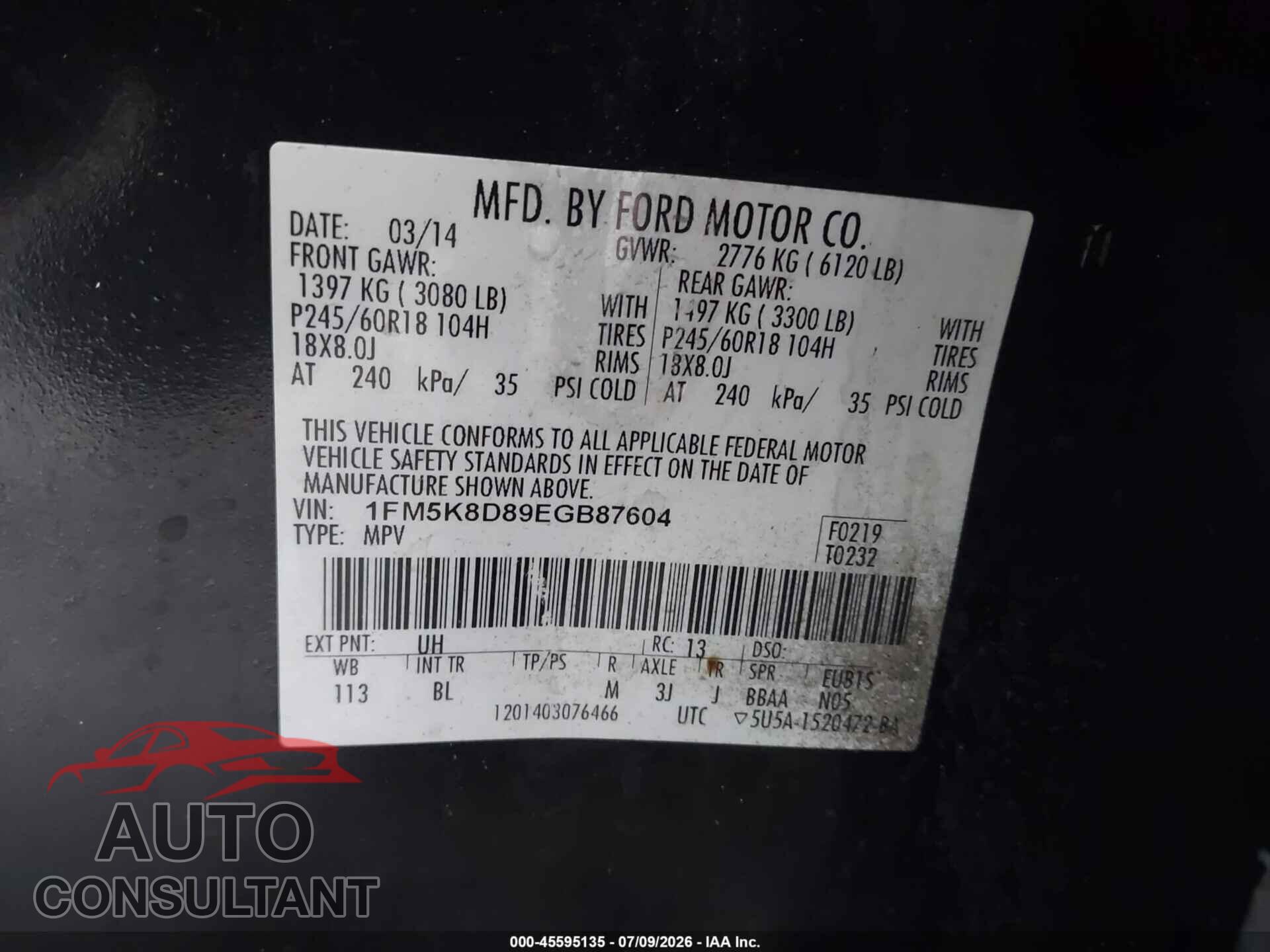 FORD EXPLORER 2014 - 1FM5K8D89EGB87604