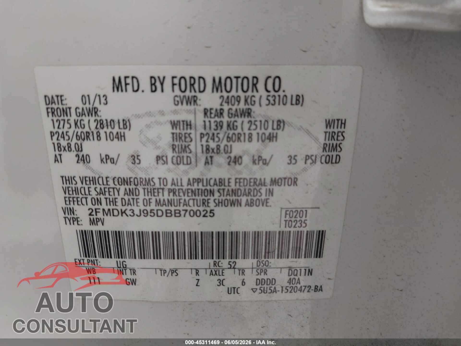 FORD EDGE 2013 - 2FMDK3J95DBB70025