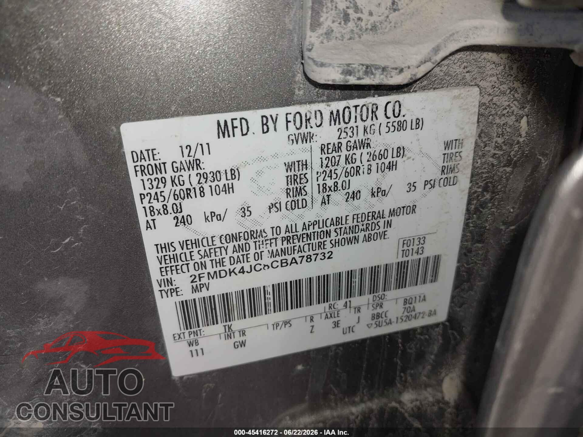 FORD EDGE 2012 - 2FMDK4JC8CBA78732