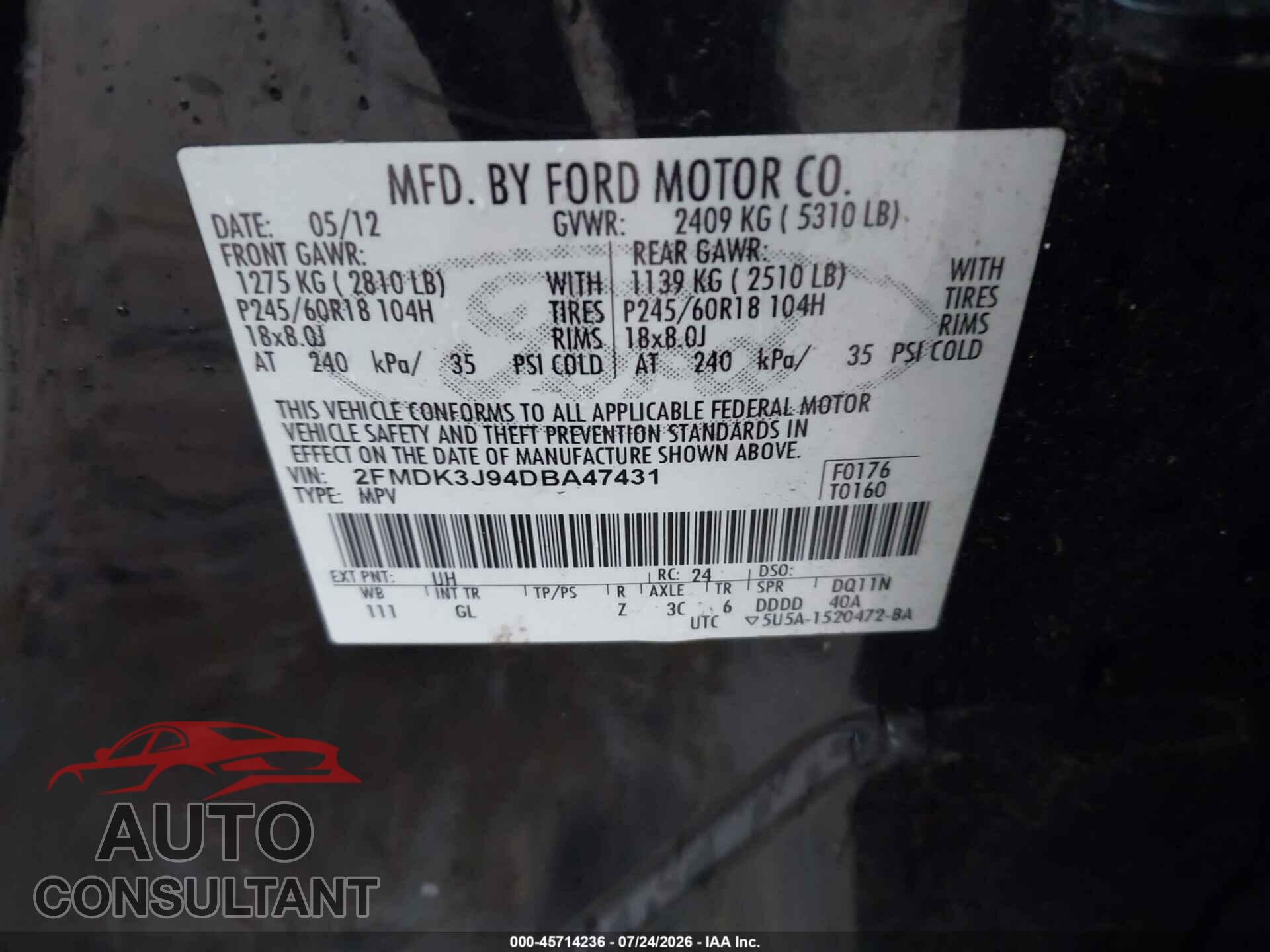 FORD EDGE 2013 - 2FMDK3J94DBA47431