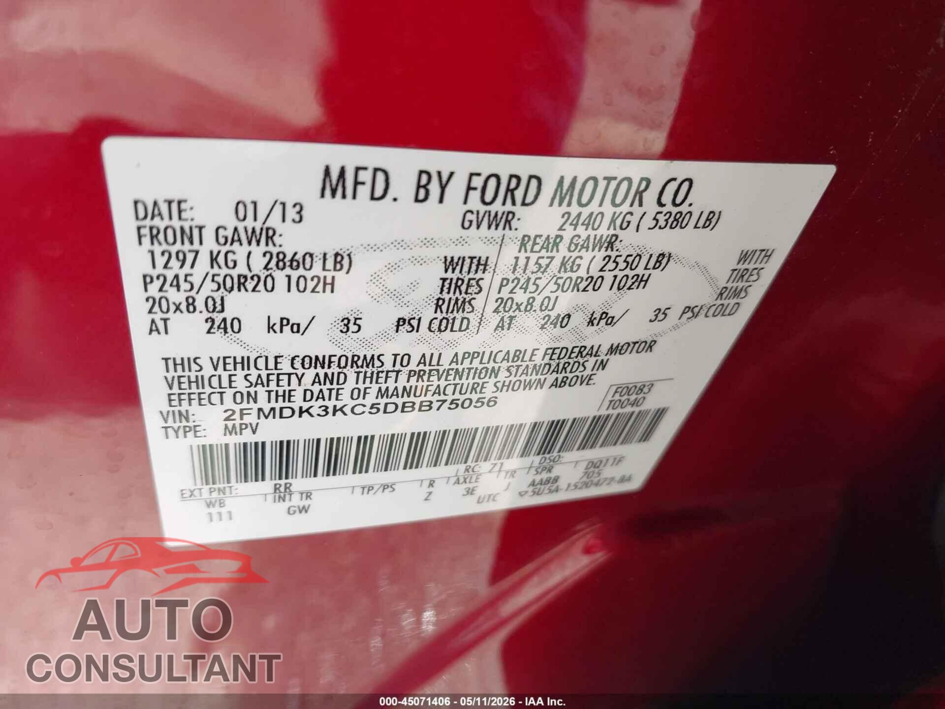 FORD EDGE 2013 - 2FMDK3KC5DBB75056