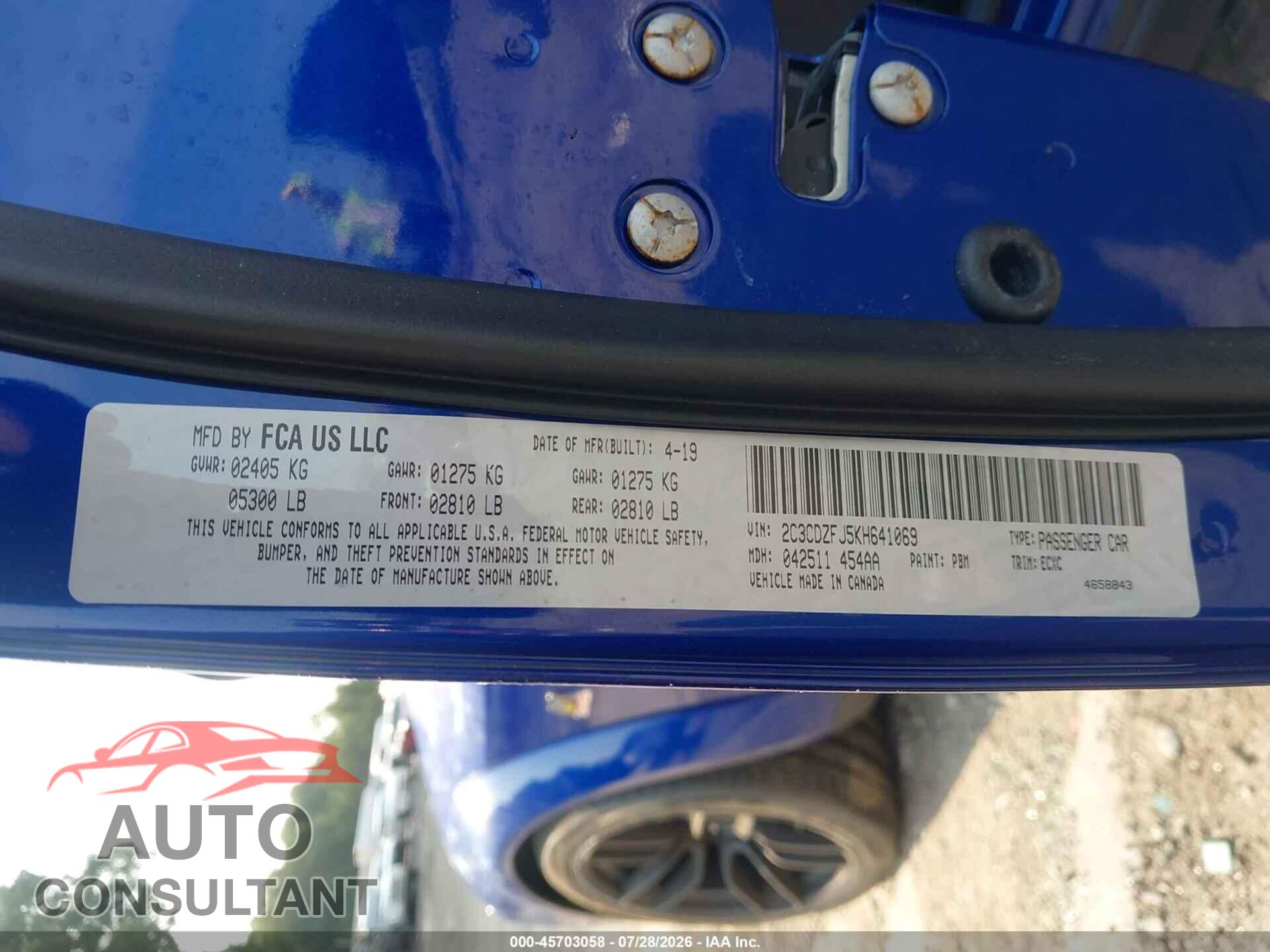 DODGE CHALLENGER 2019 - 2C3CDZFJ5KH641069