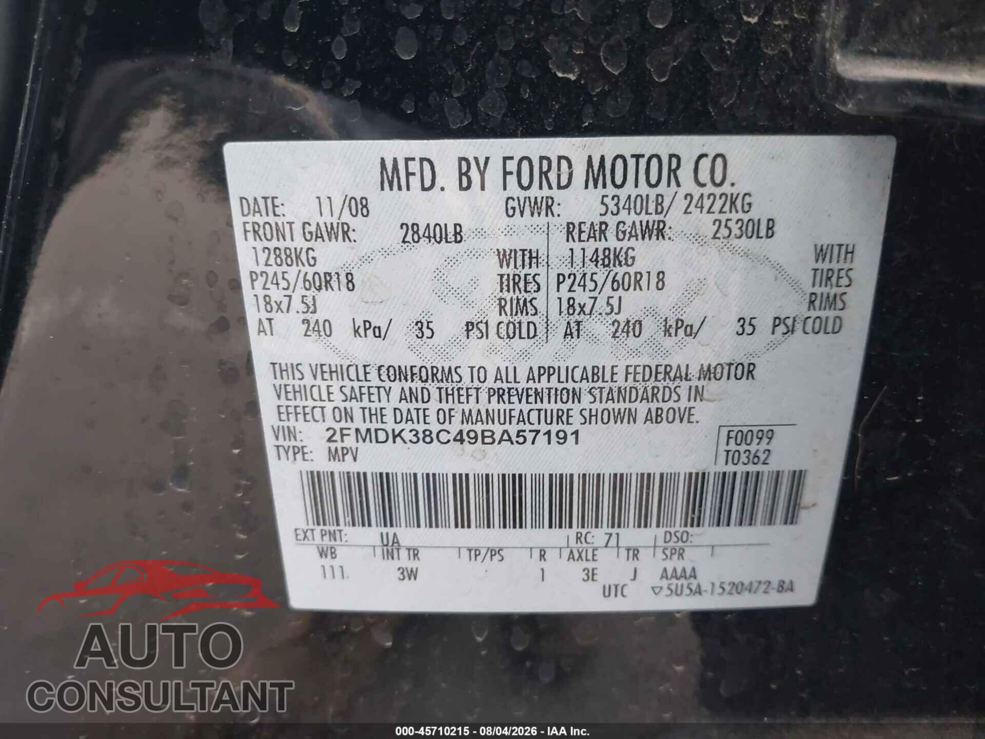 FORD EDGE 2009 - 2FMDK38C49BA57191