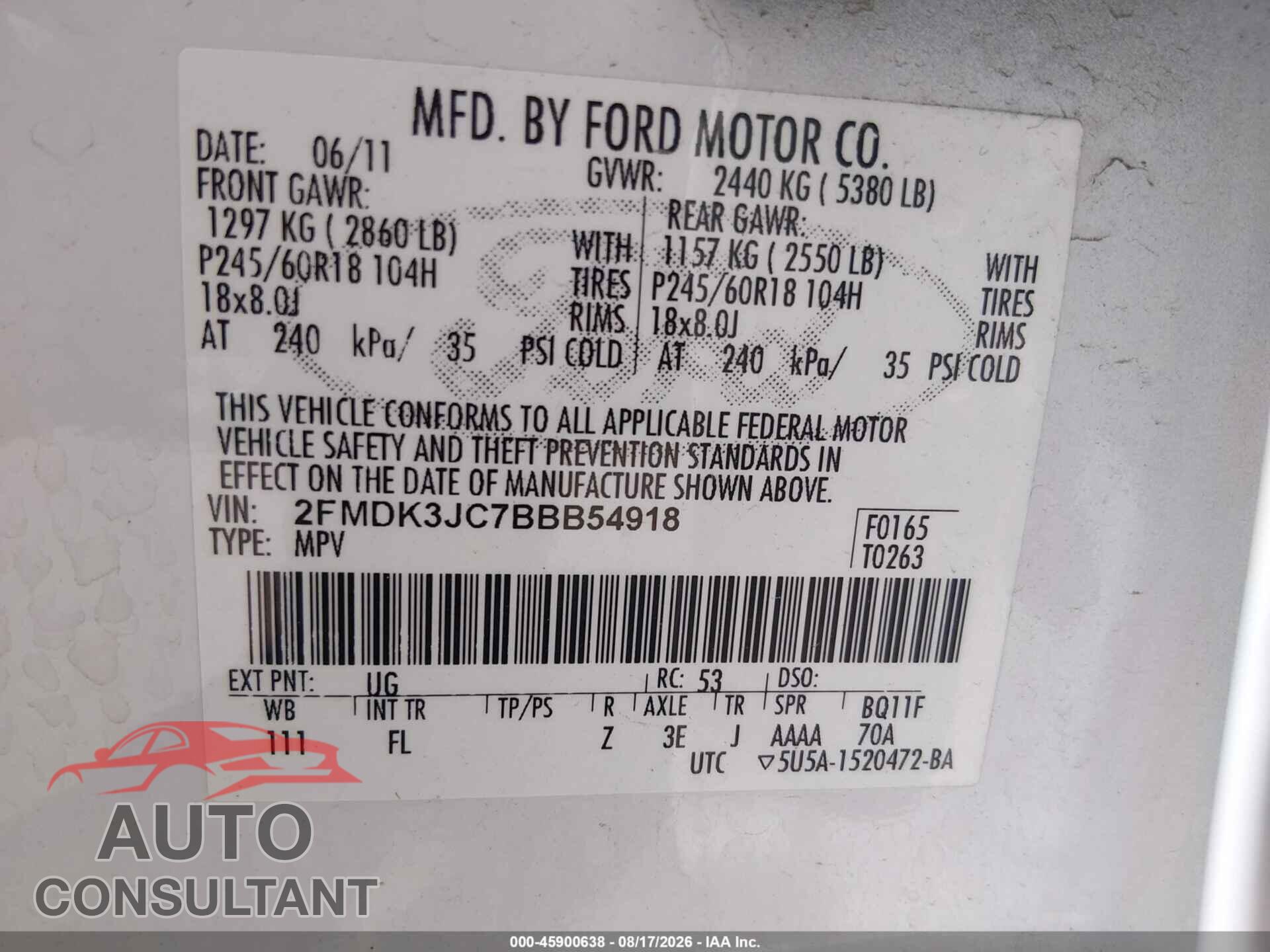 FORD EDGE 2011 - 2FMDK3JC7BBB54918