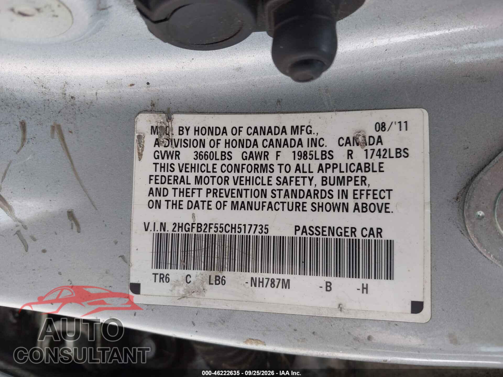 HONDA CIVIC 2012 - 2HGFB2F55CH517735