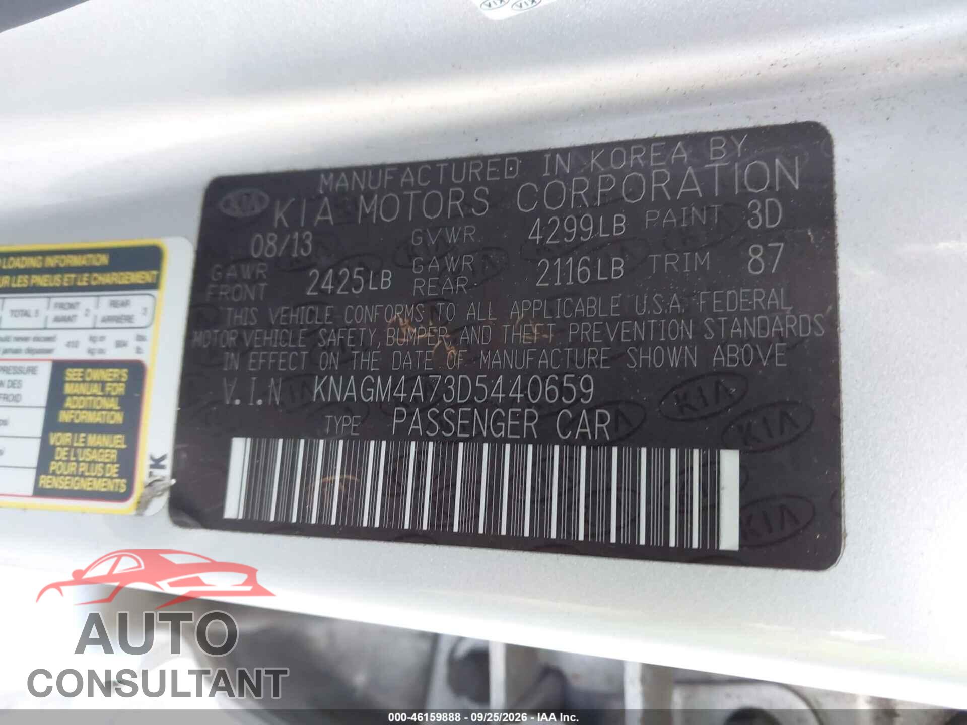 KIA OPTIMA 2013 - KNAGM4A73D5440659