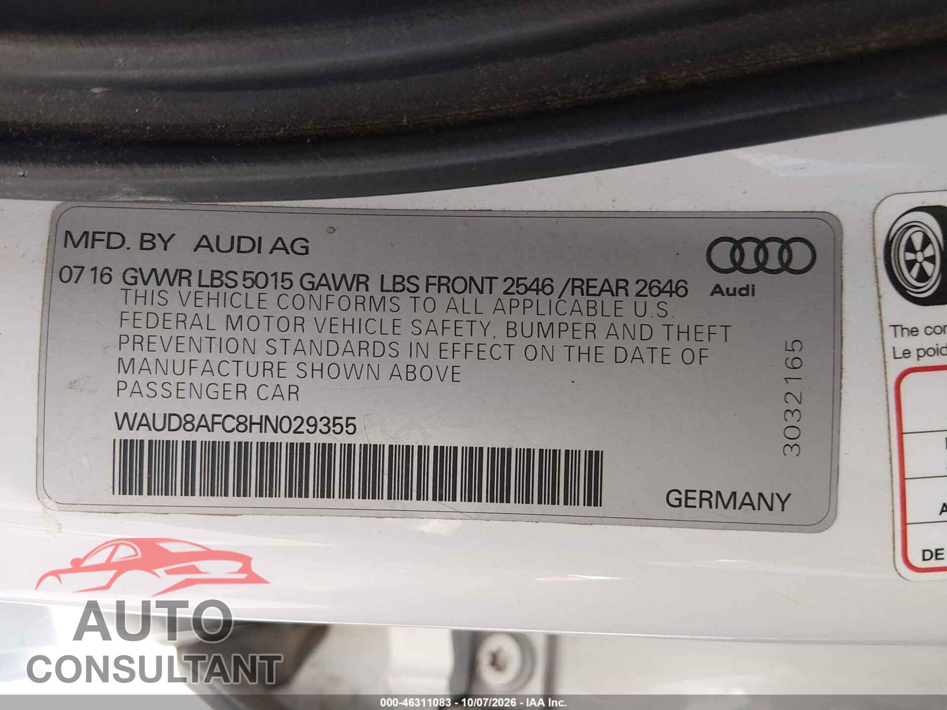AUDI A6 2017 - WAUD8AFC8HN029355