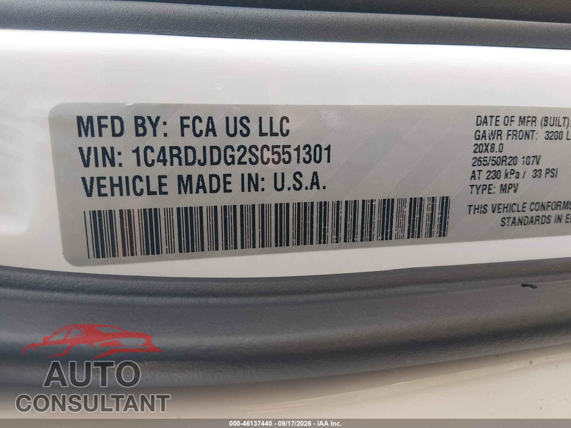 DODGE DURANGO 2025 - 1C4RDJDG2SC551301