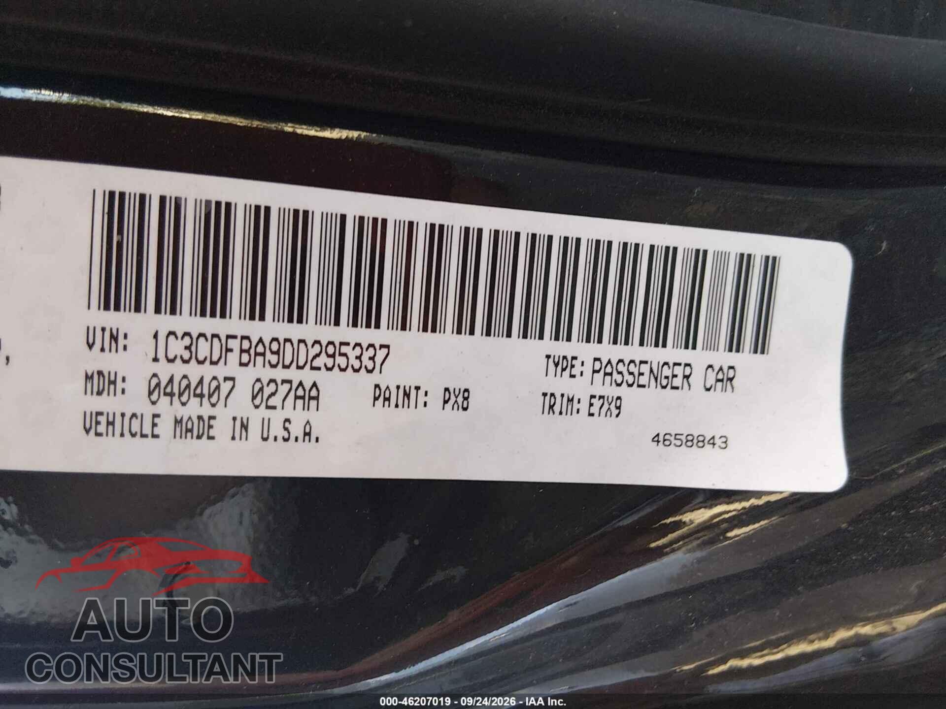DODGE DART 2013 - 1C3CDFBA9DD295337