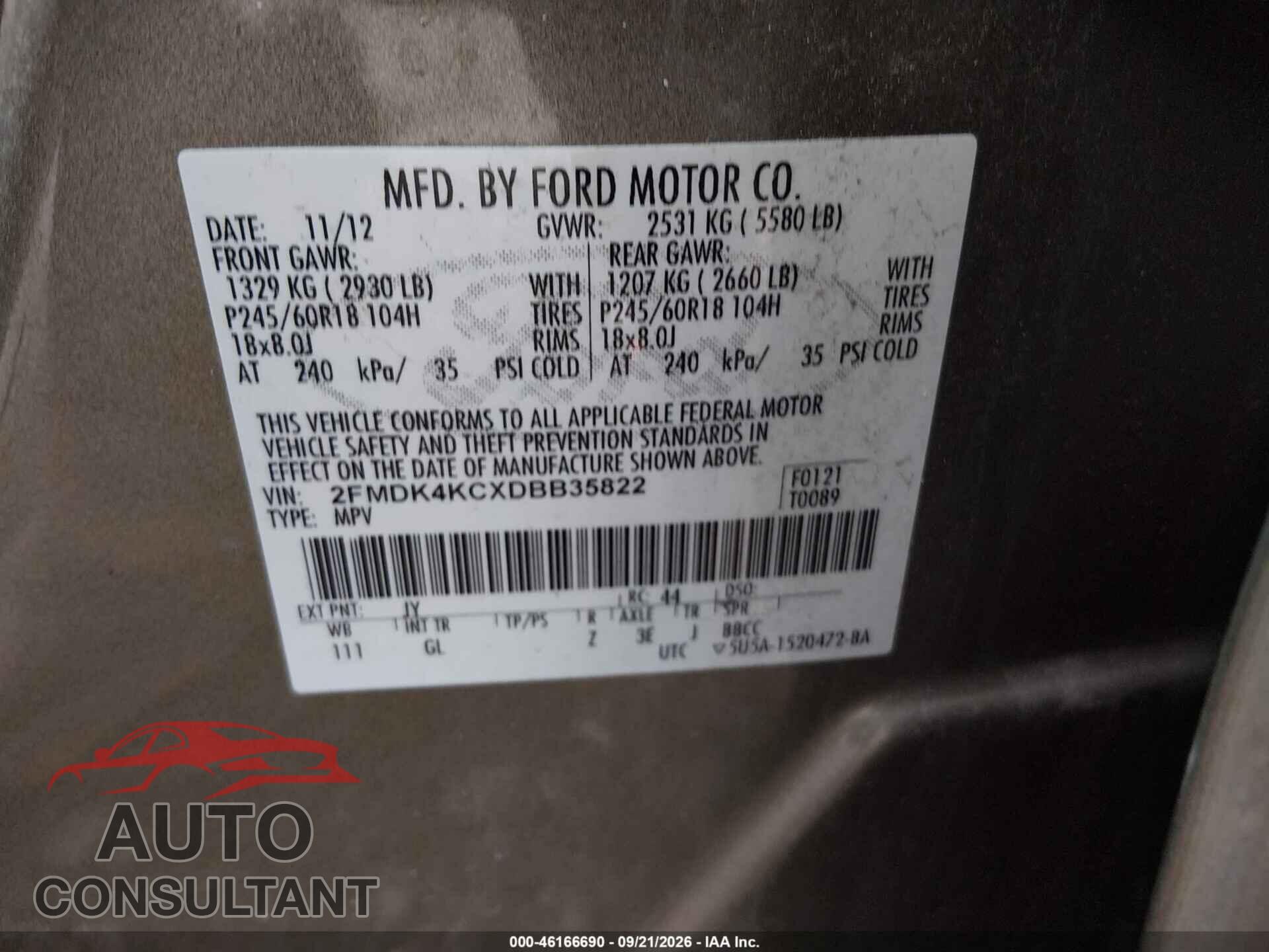 FORD EDGE 2013 - 2FMDK4KCXDBB35822