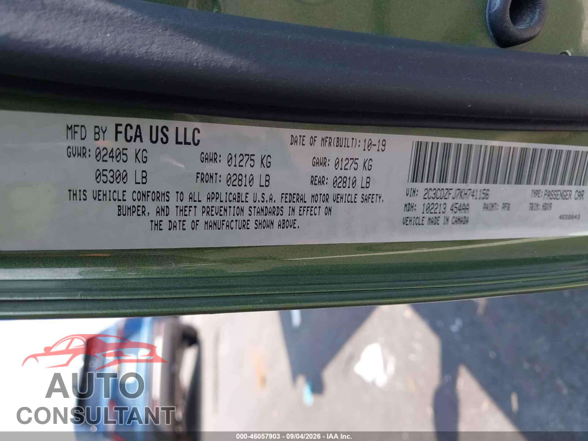 DODGE CHALLENGER 2019 - 2C3CDZFJ7KH741156
