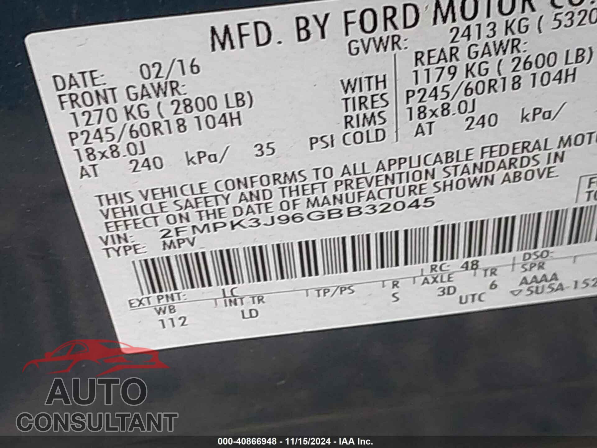 FORD EDGE 2016 - 2FMPK3J96GBB32045