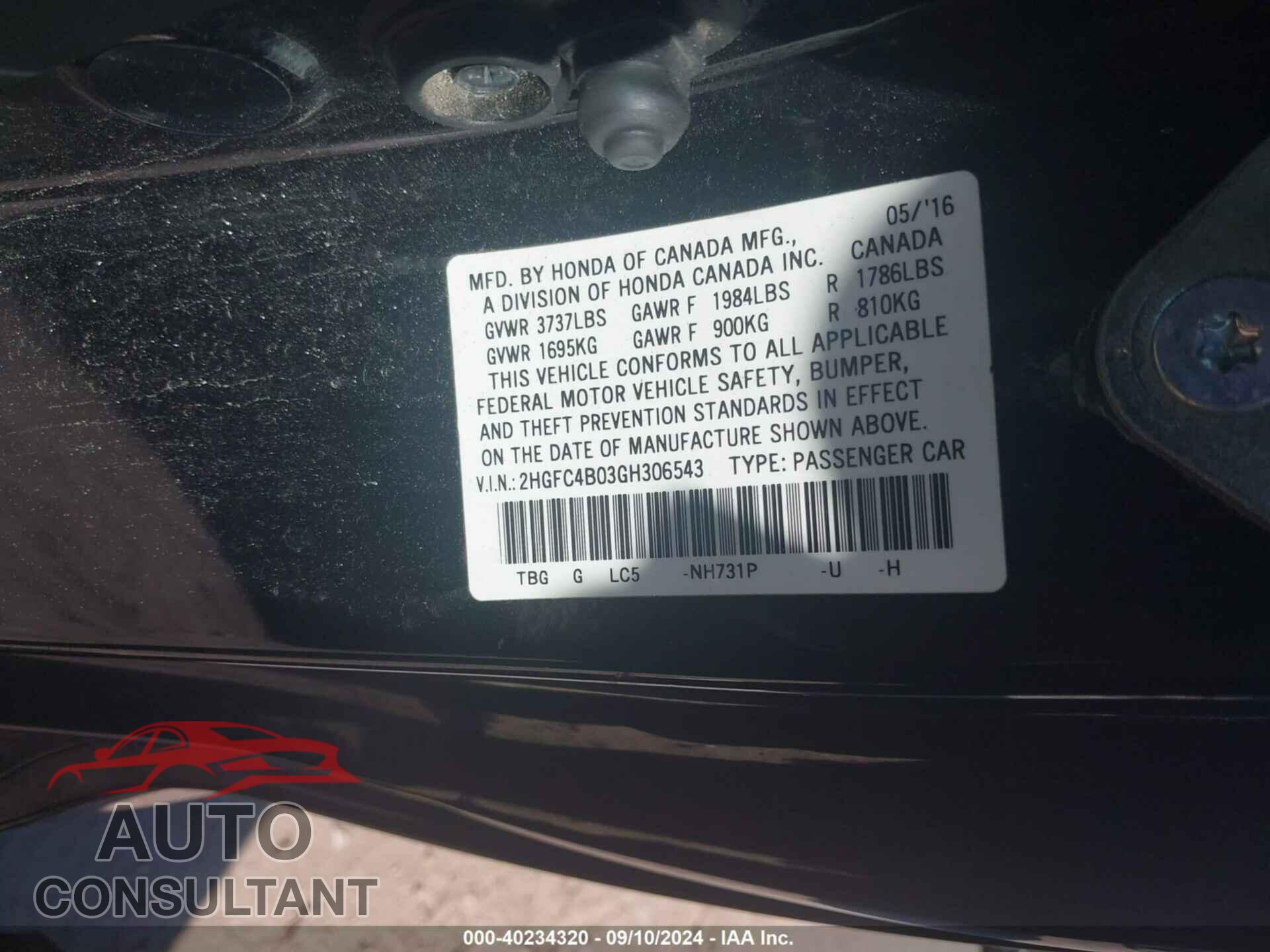 HONDA CIVIC 2016 - 2HGFC4B03GH306543