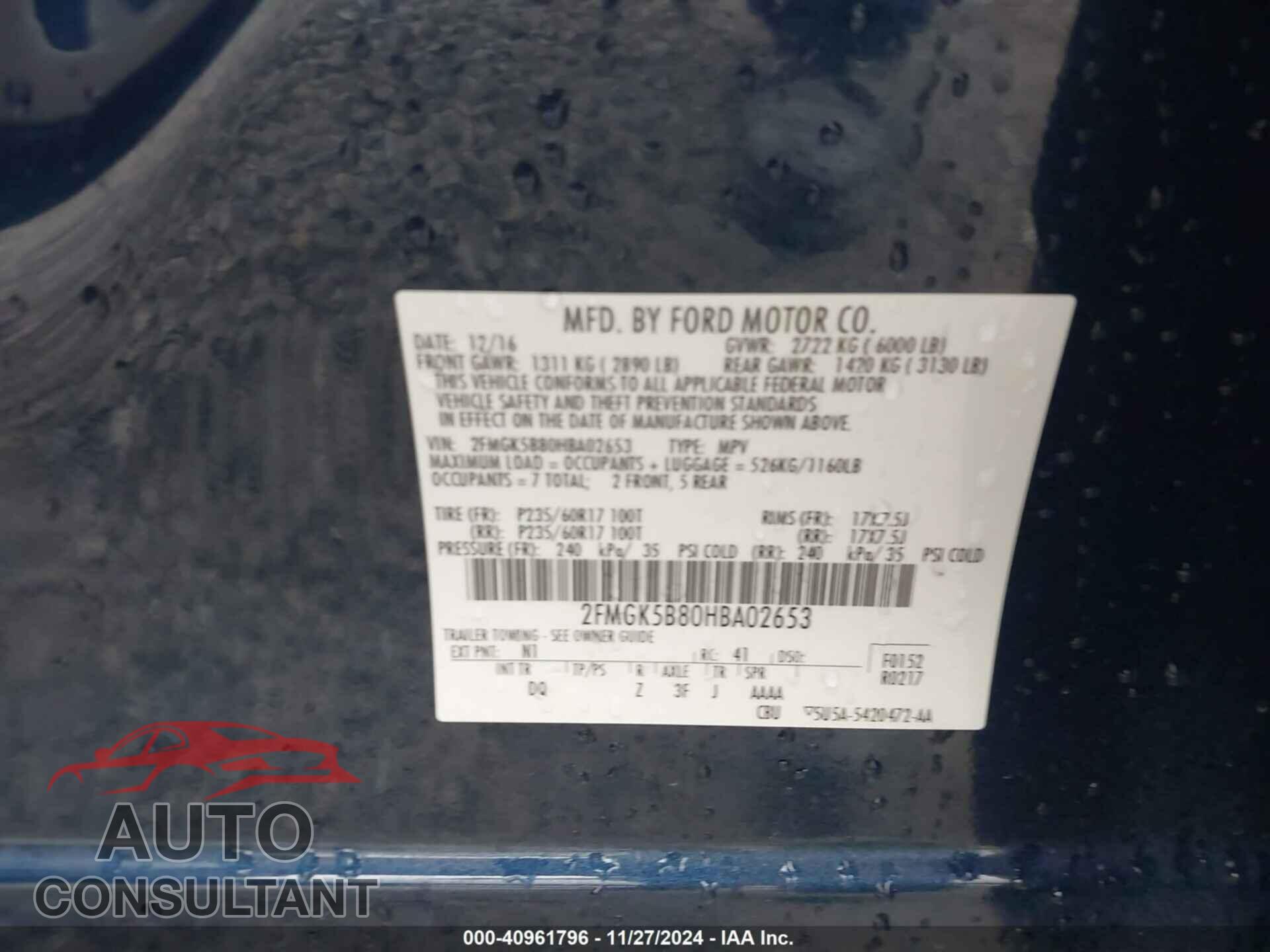 FORD FLEX 2017 - 2FMGK5B80HBA02653