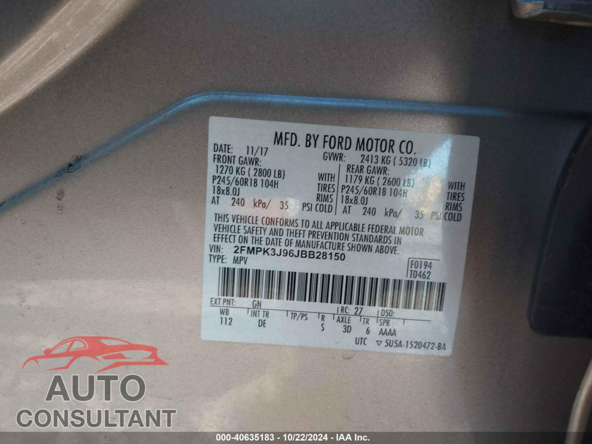 FORD EDGE 2018 - 2FMPK3J96JBB28150