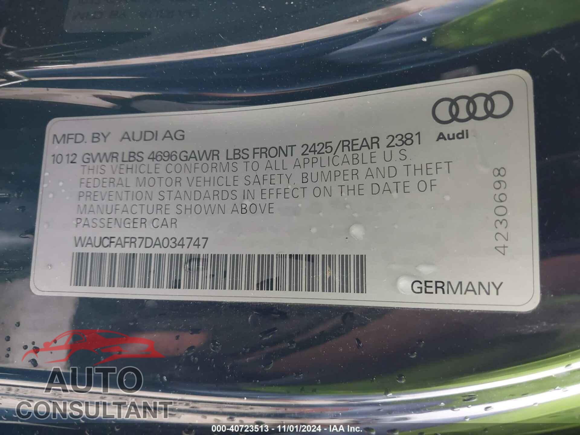 AUDI A5 2013 - WAUCFAFR7DA034747