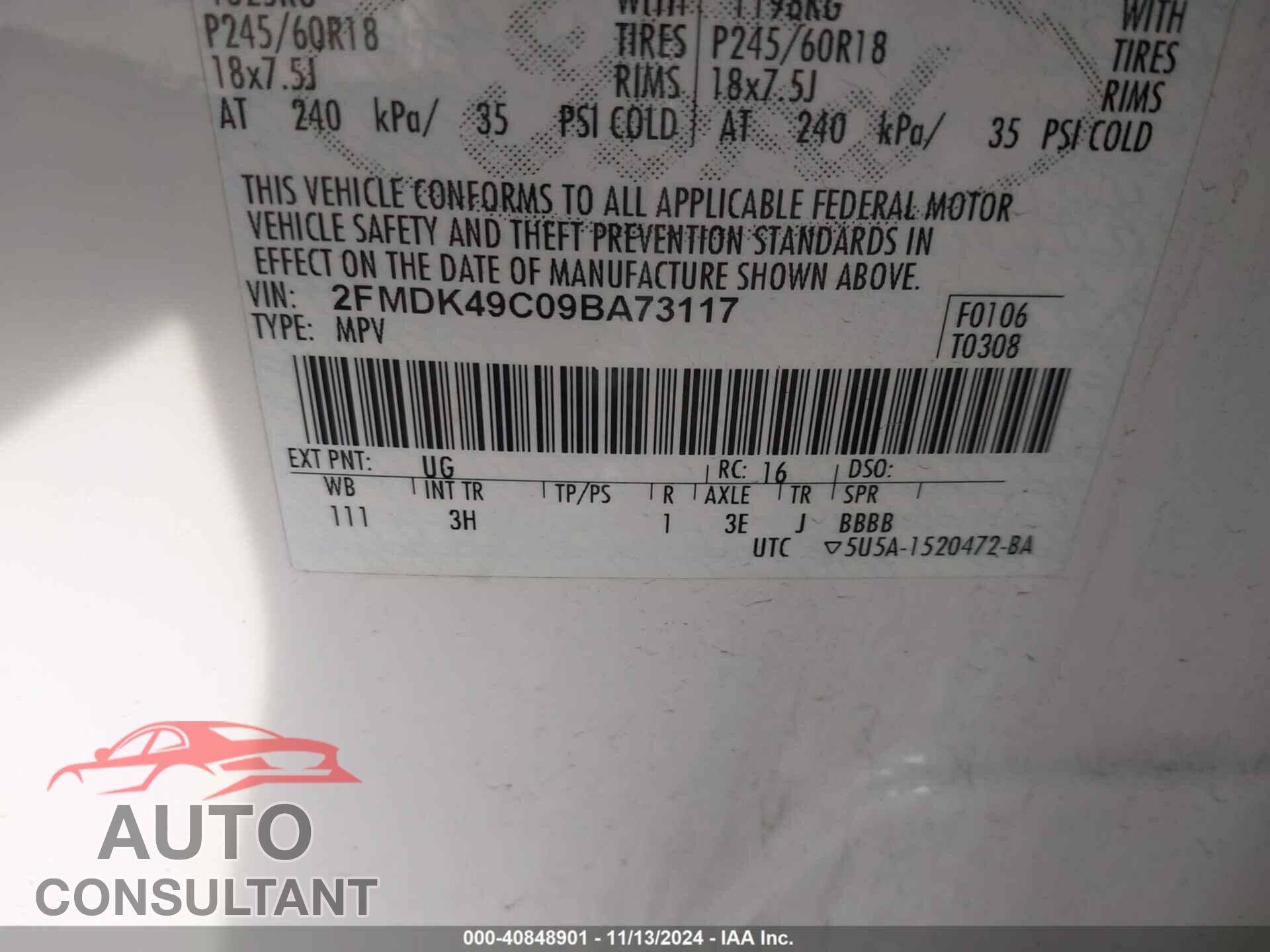 FORD EDGE 2009 - 2FMDK49C09BA73117