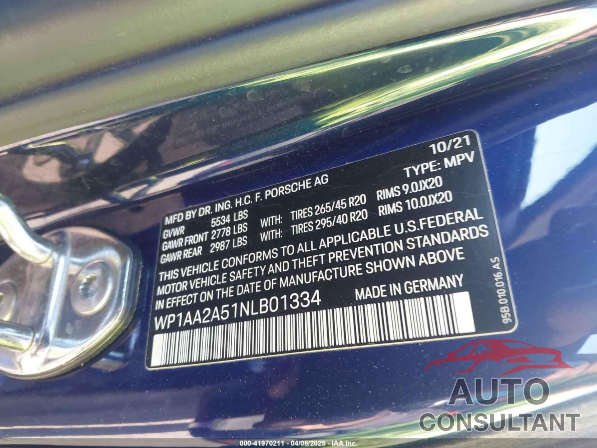 PORSCHE MACAN 2022 - WP1AA2A51NLB01334