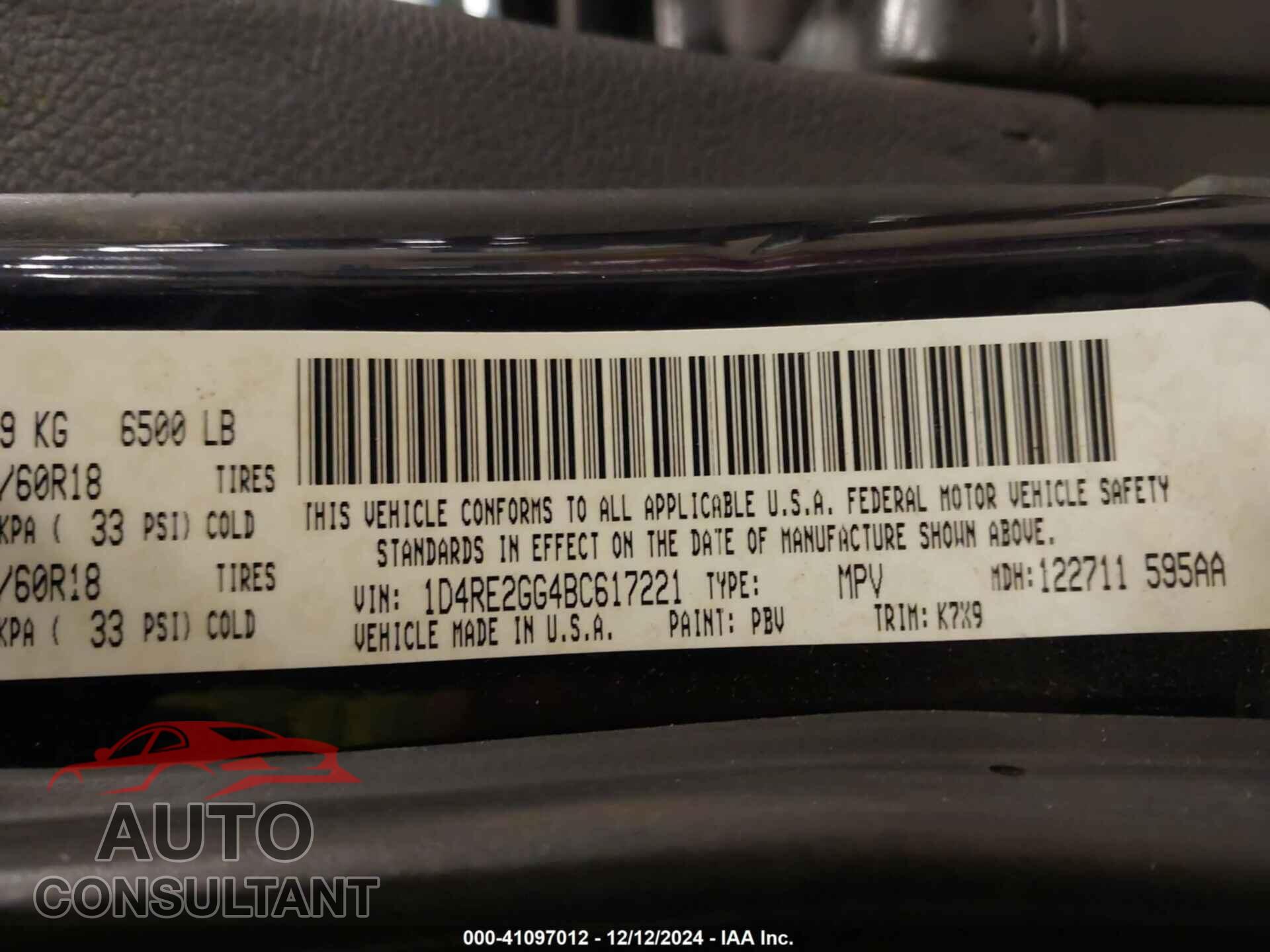 DODGE DURANGO 2011 - 1D4RE2GG4BC617221