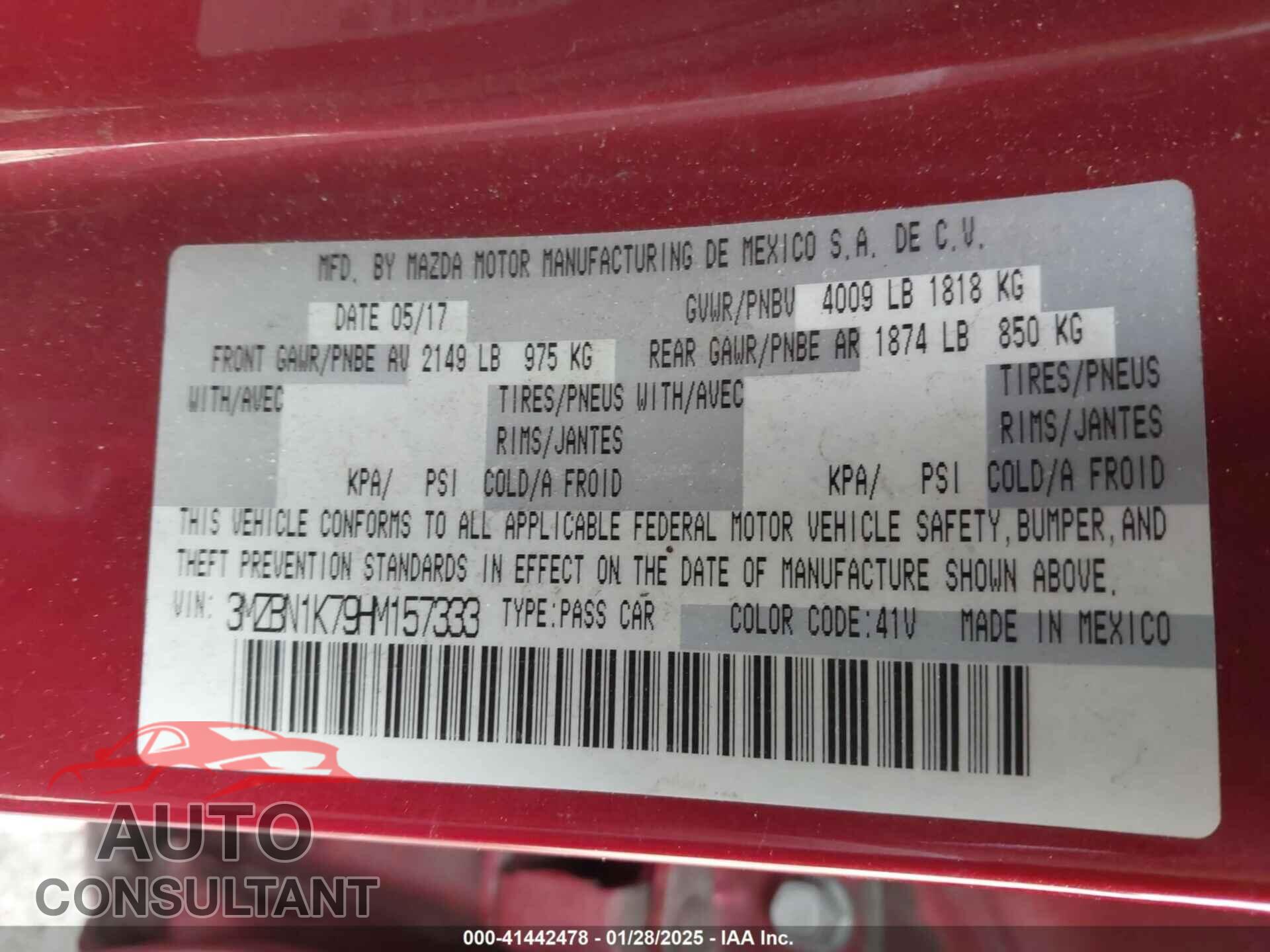 MAZDA MAZDA3 2017 - 3MZBN1K79HM157333