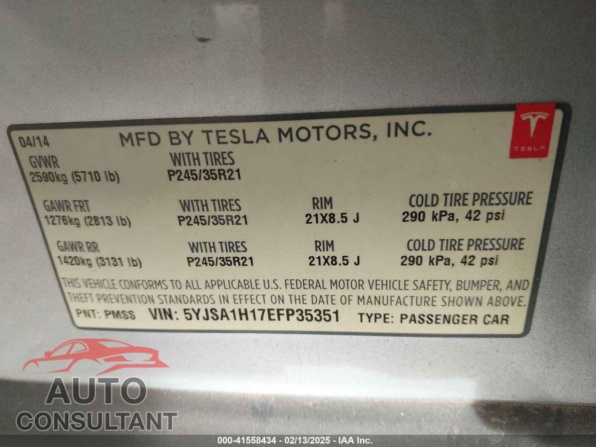 TESLA MODEL S 2014 - 5YJSA1H17EFP35351