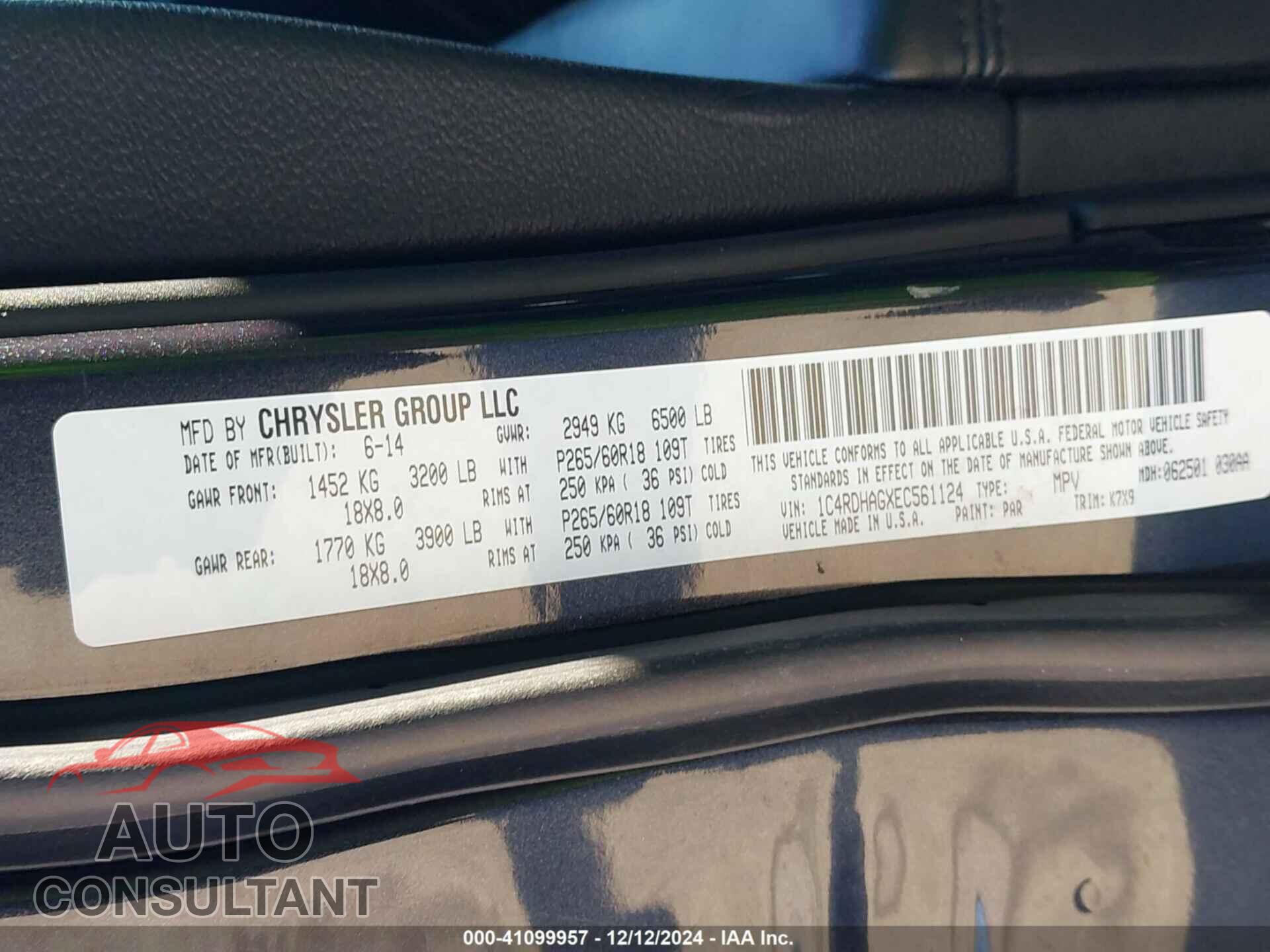 DODGE DURANGO 2014 - 1C4RDHAGXEC561124