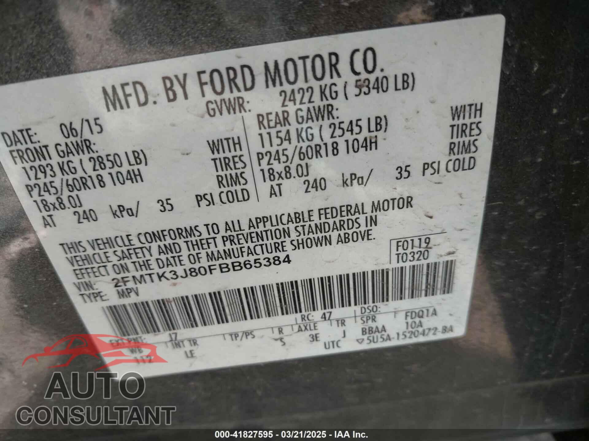 FORD EDGE 2015 - 2FMTK3J80FBB65384