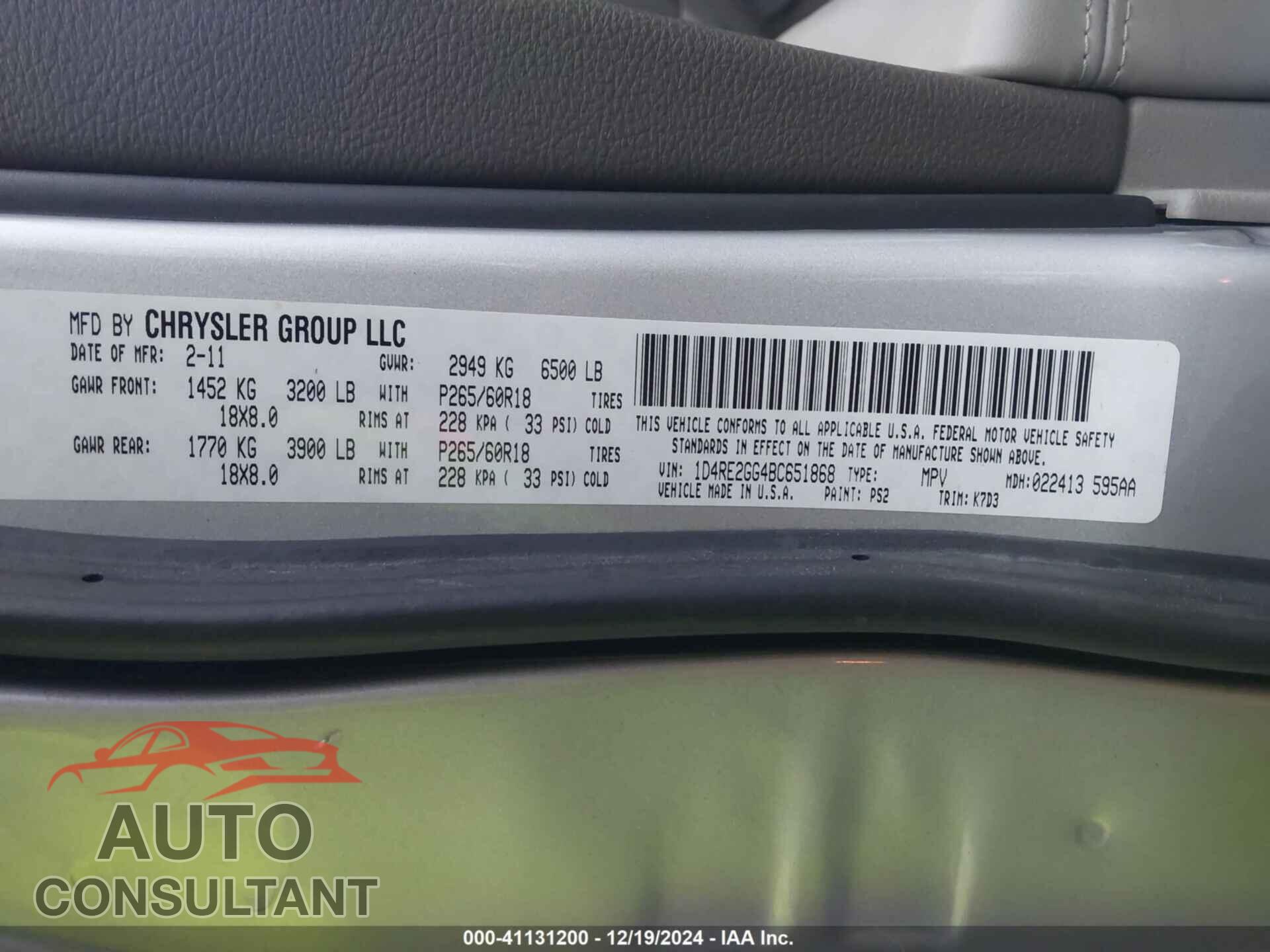 DODGE DURANGO 2011 - 1D4RE2GG4BC651868