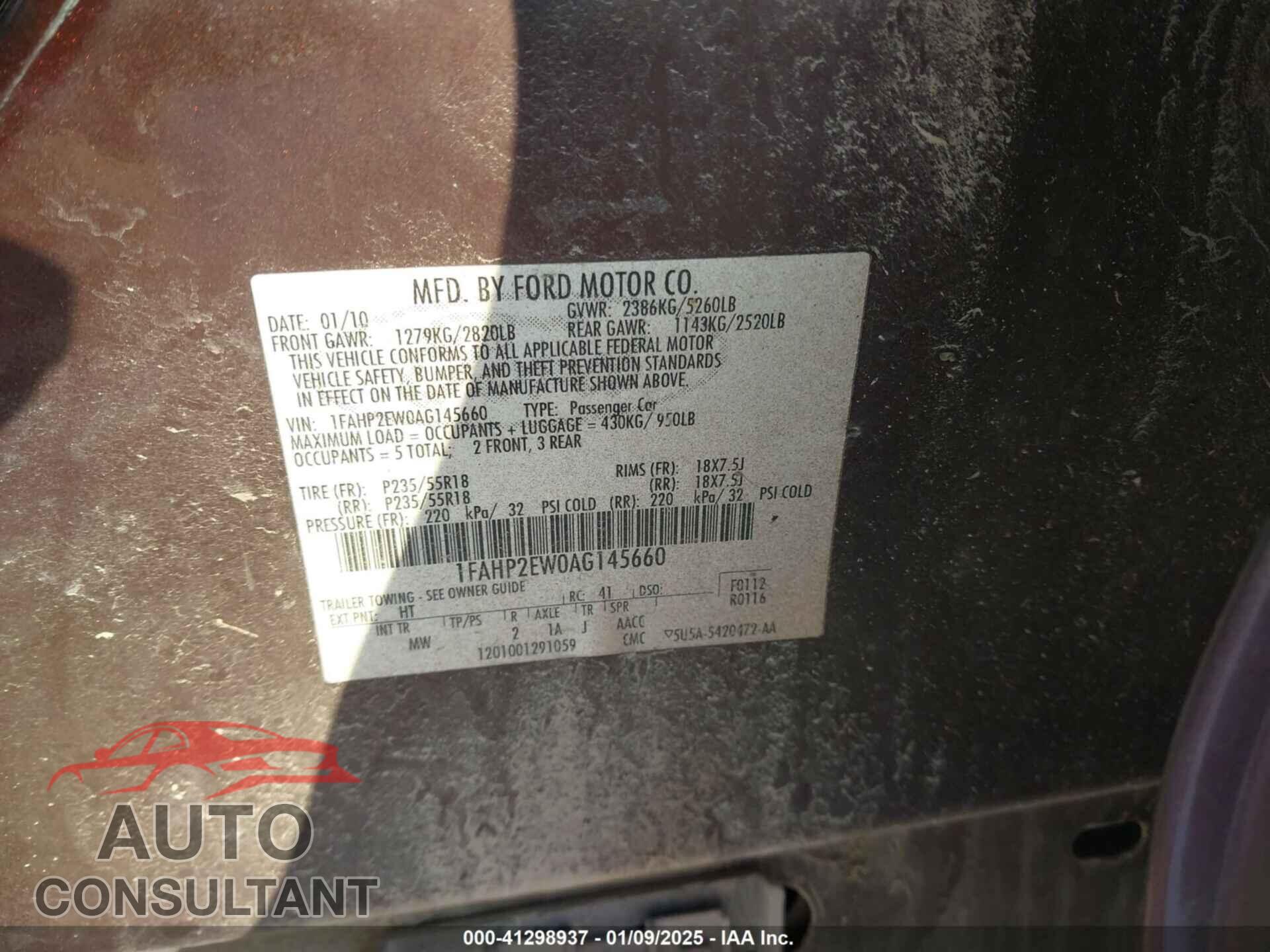 FORD TAURUS 2010 - 1FAHP2EW0AG145660