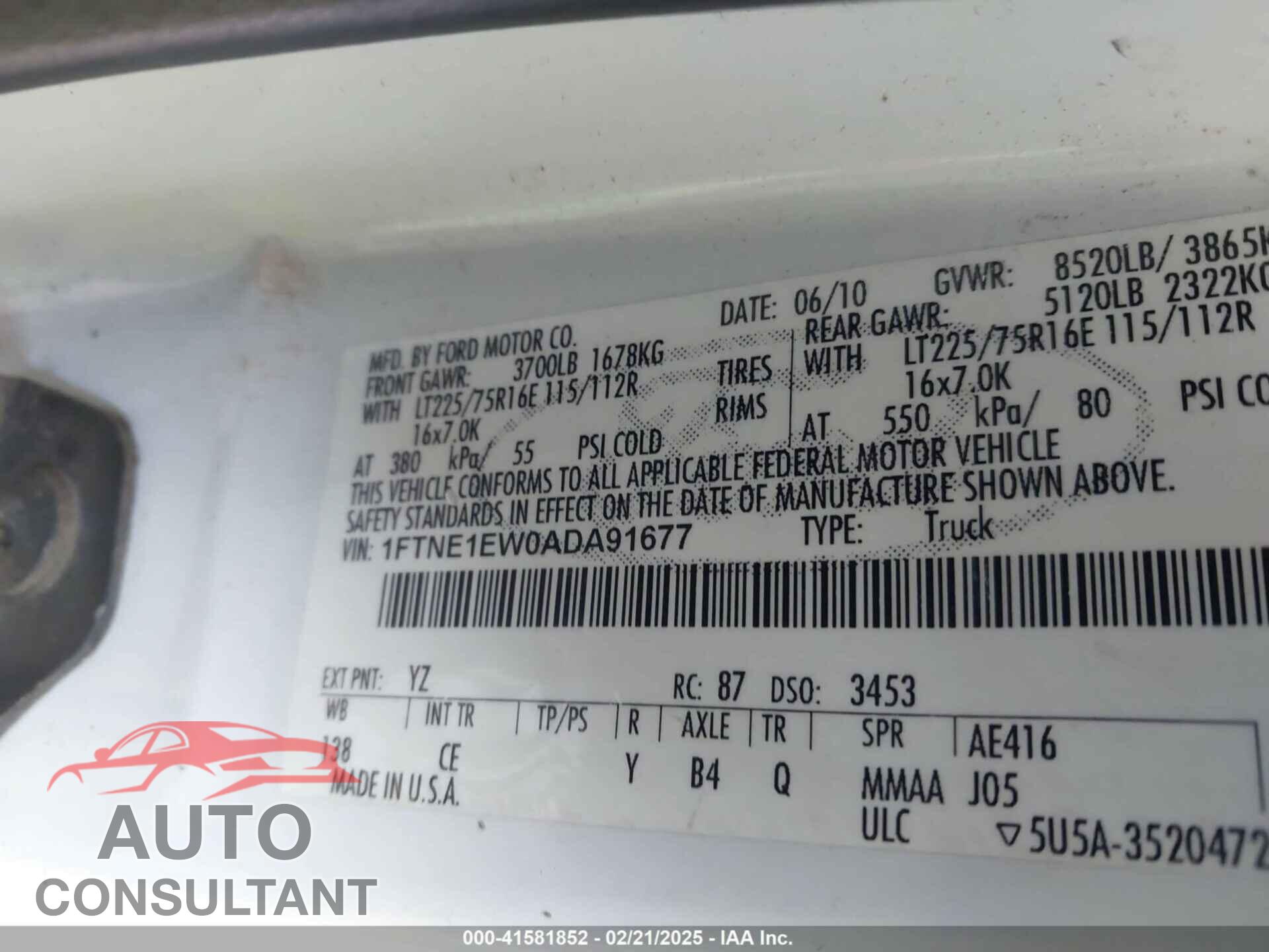 FORD E-150 2010 - 1FTNE1EW0ADA91677