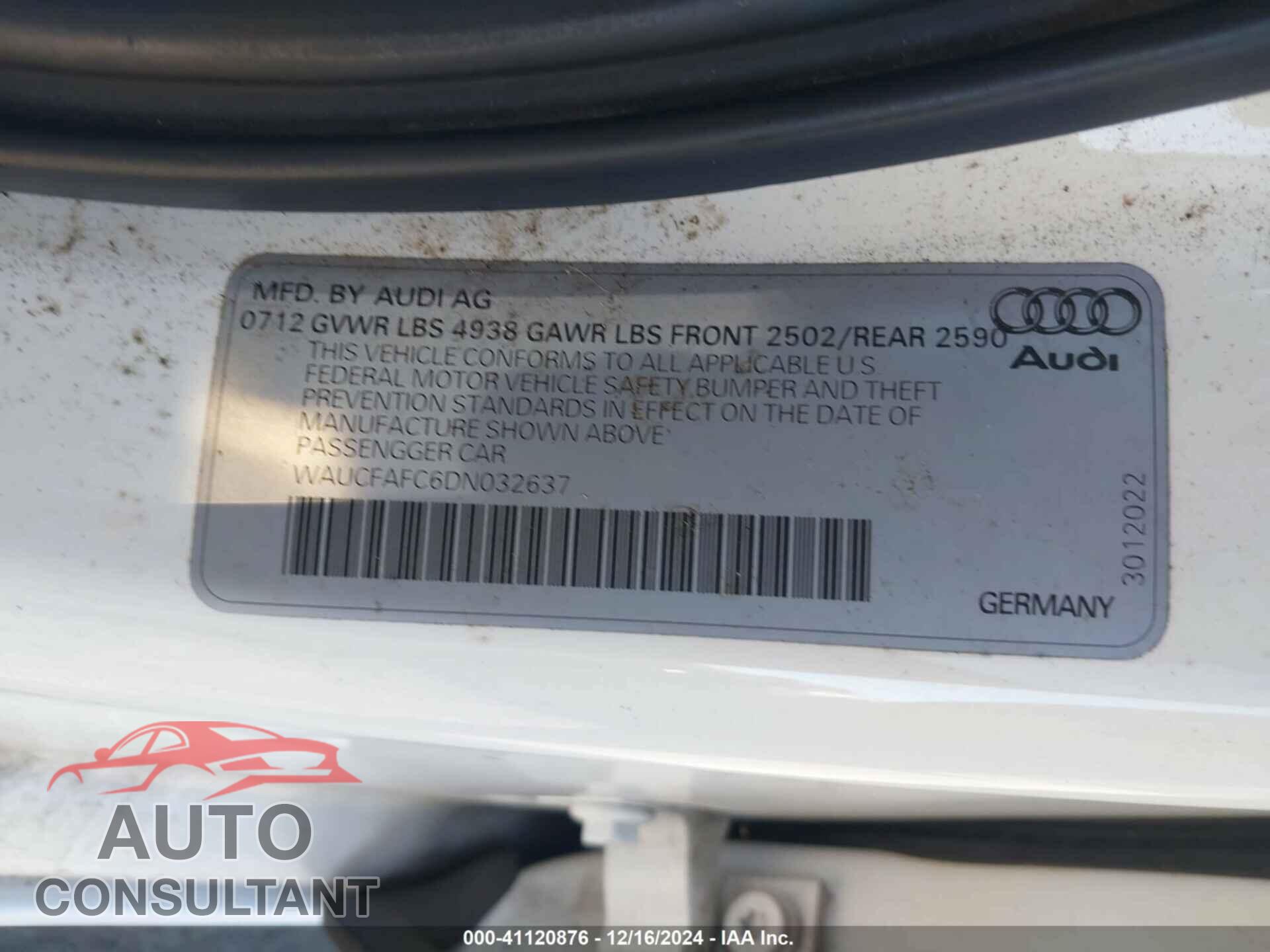 AUDI A6 2013 - WAUCFAFC6DN032637