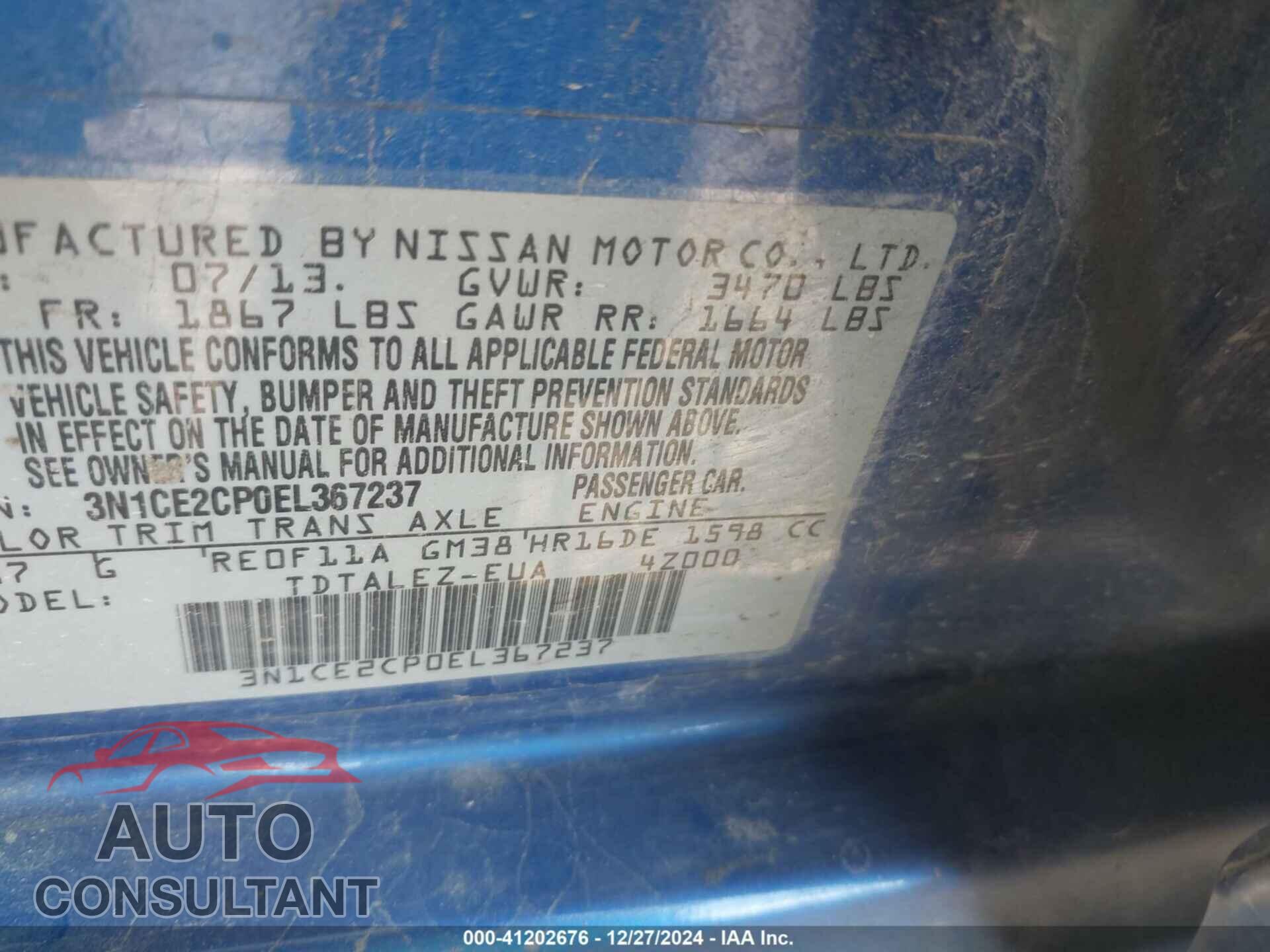 NISSAN VERSA NOTE 2014 - 3N1CE2CP0EL367237