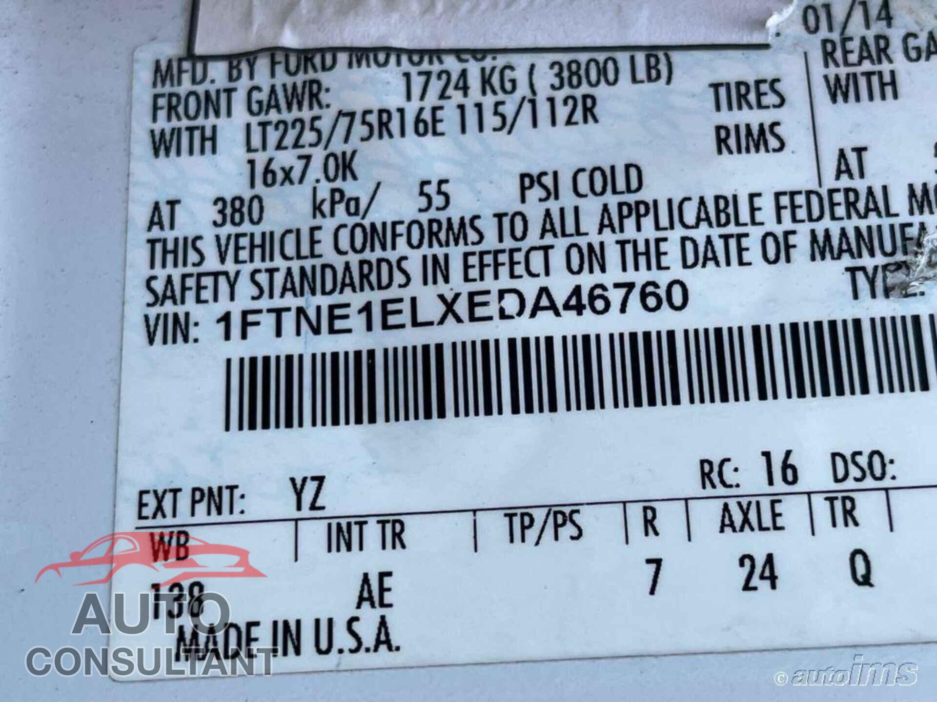 FORD ECONOLINE 2014 - 1FTNE1ELXEDA46760