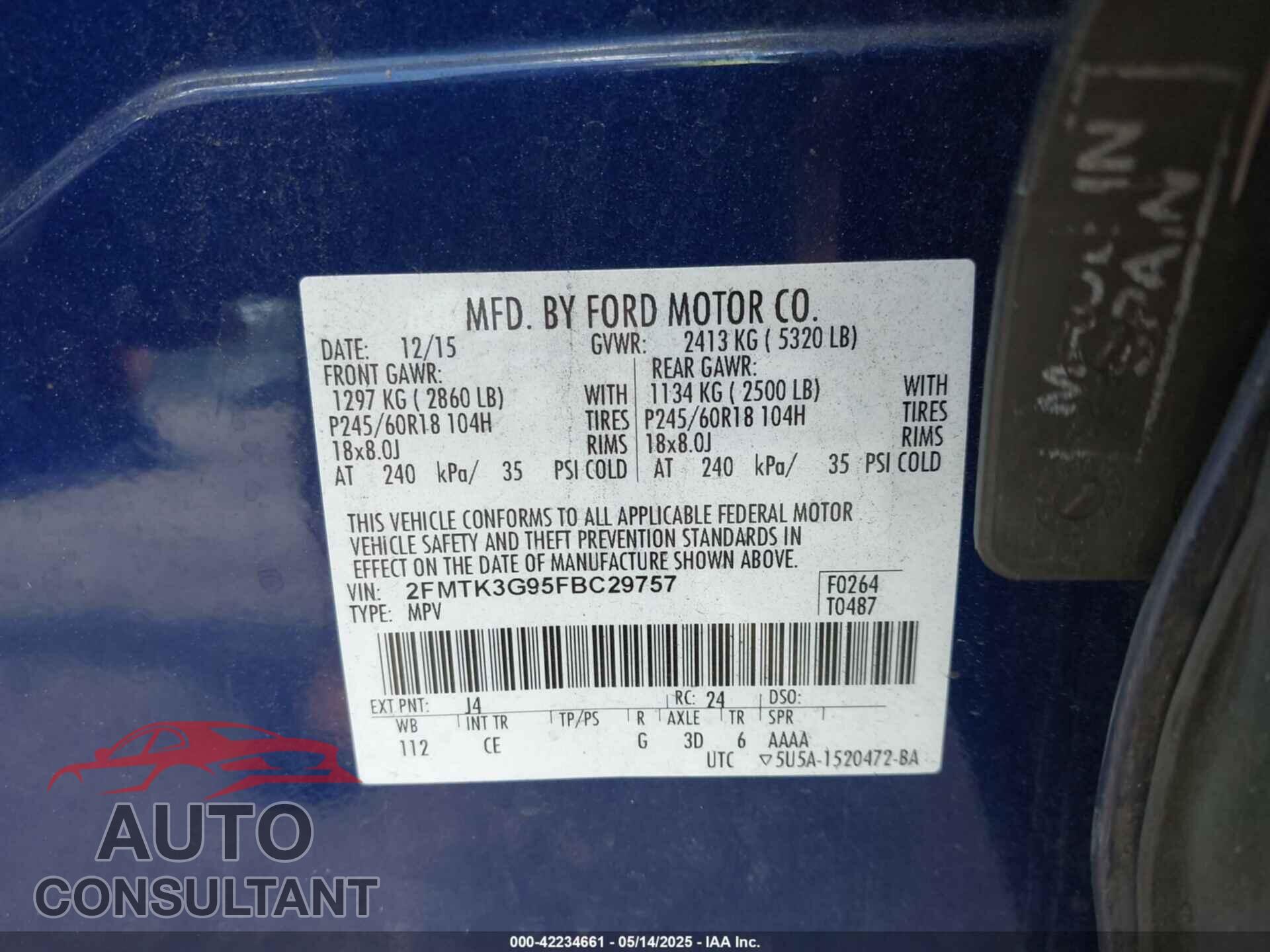 FORD EDGE 2015 - 2FMTK3G95FBC29757
