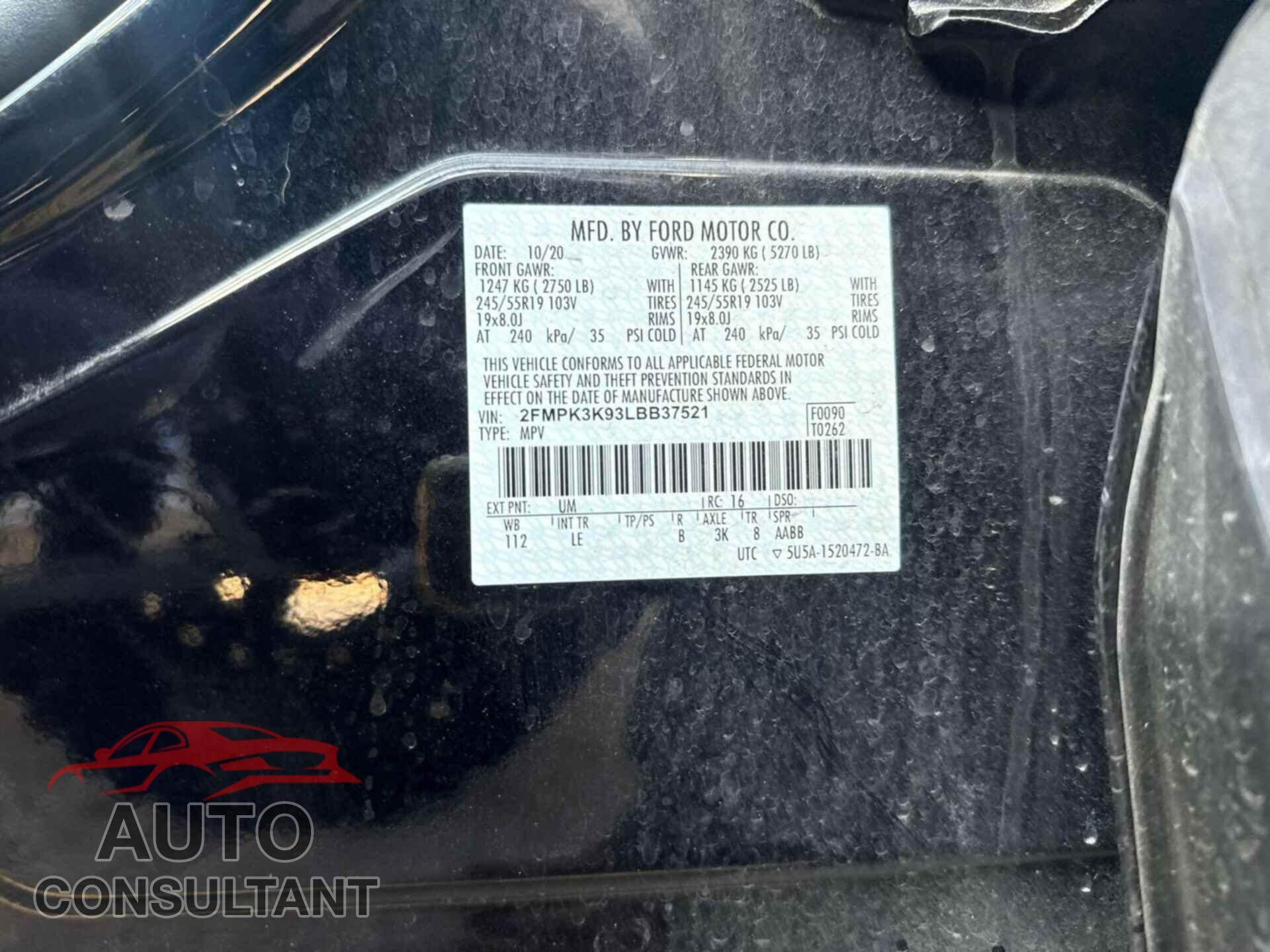 FORD EDGE 2020 - 2FMPK3K93LBB37521