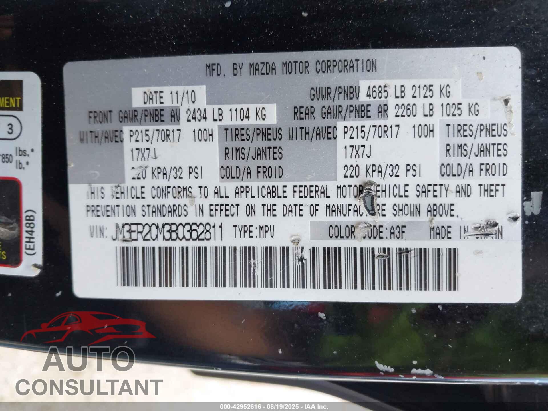 MAZDA CX-7 2011 - JM3ER2CM3B0362811