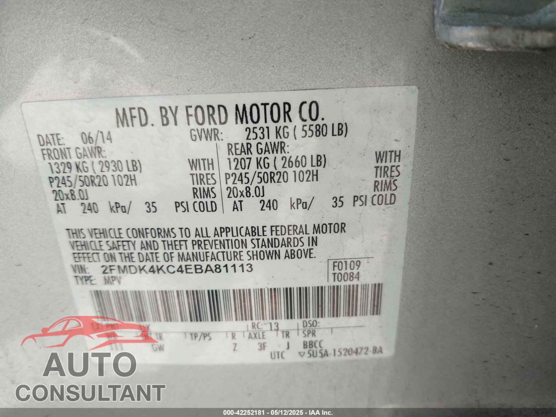 FORD EDGE 2014 - 2FMDK4KC4EBA81113