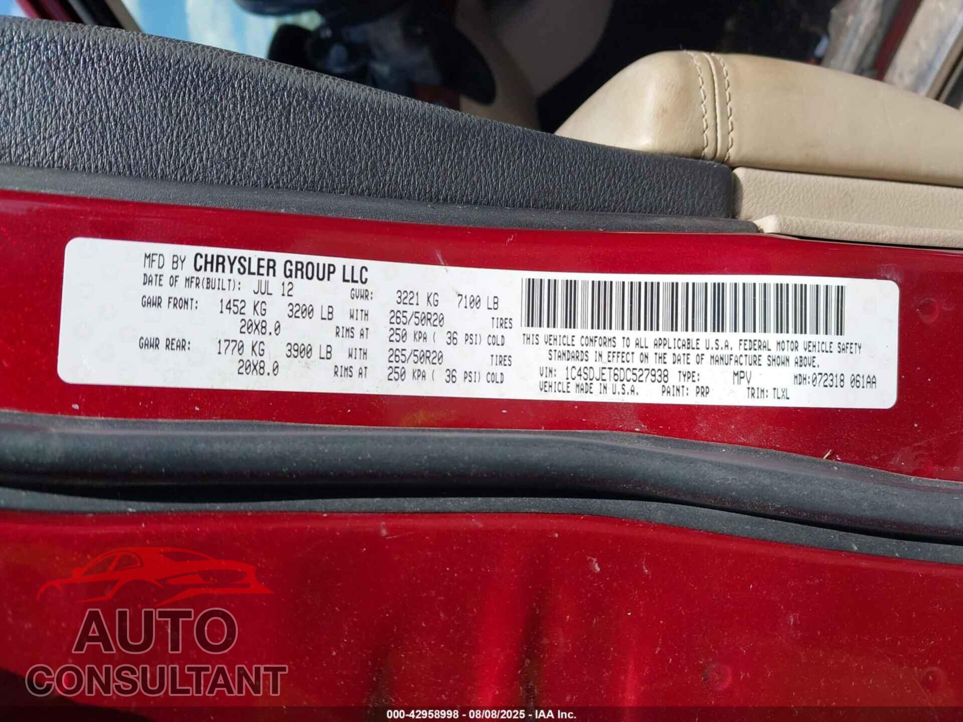 DODGE DURANGO 2013 - 1C4SDJET6DC527938