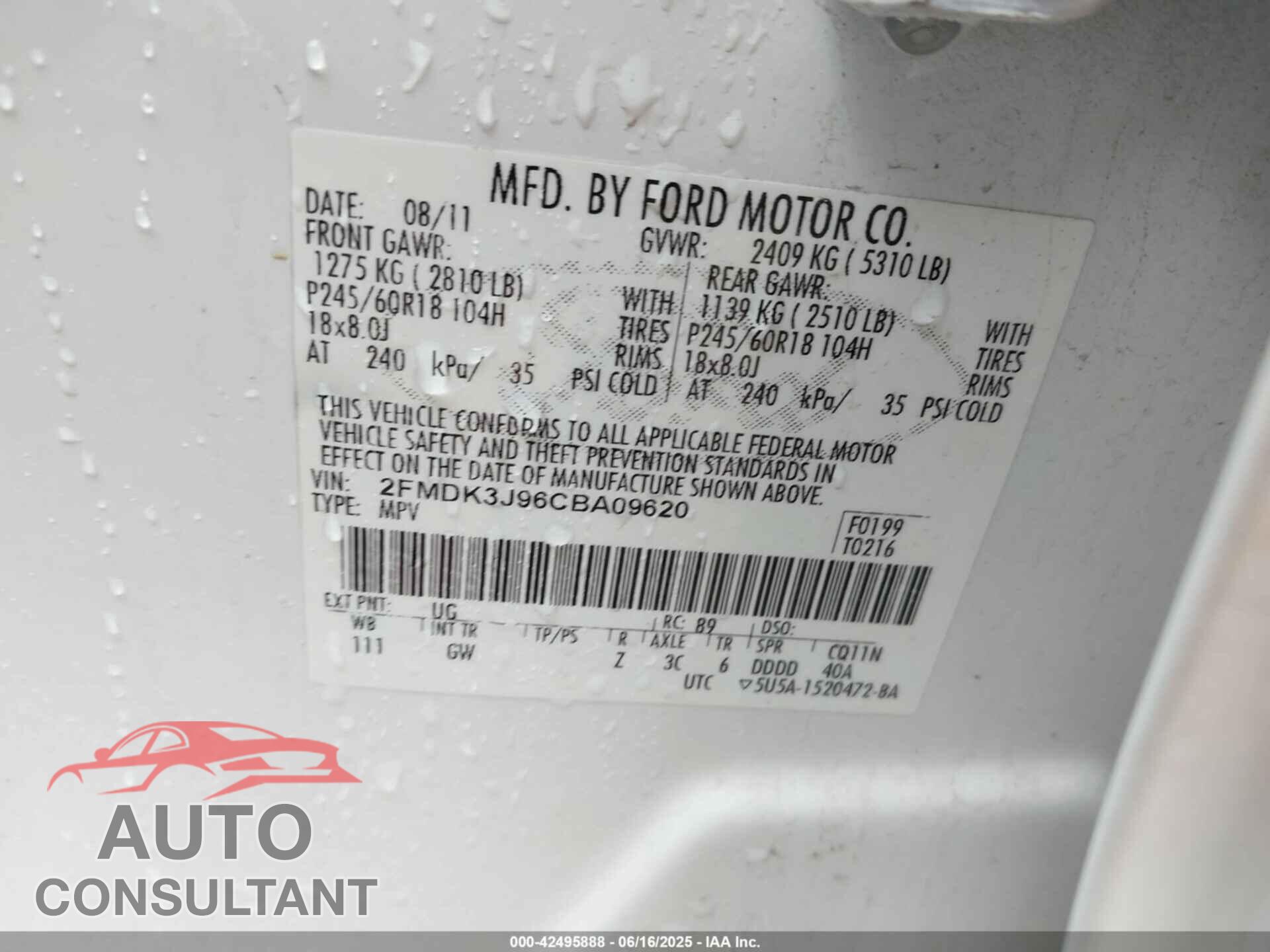 FORD EDGE 2012 - 2FMDK3J96CBA09620