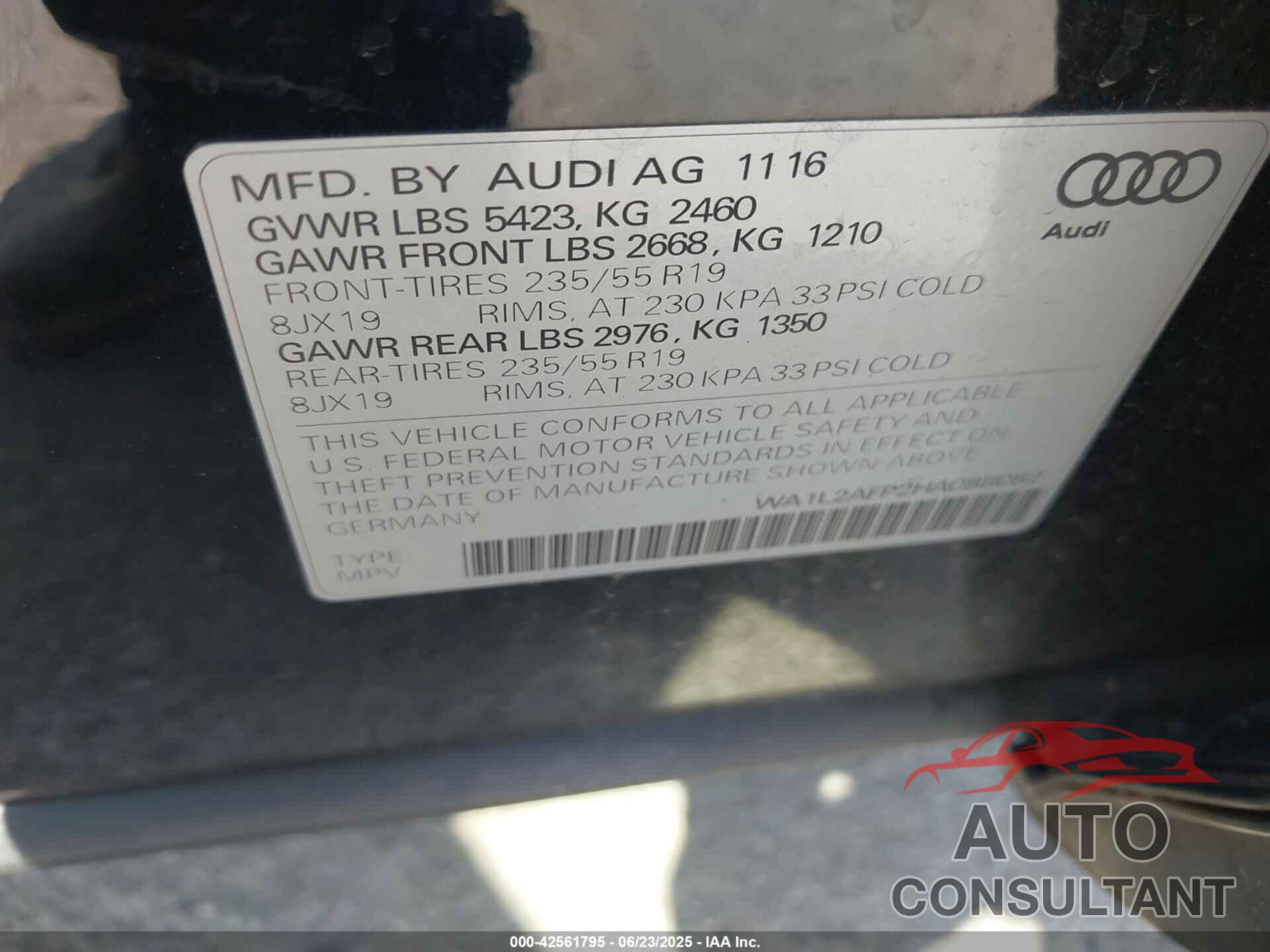 AUDI Q5 2017 - WA1L2AFP2HA088082